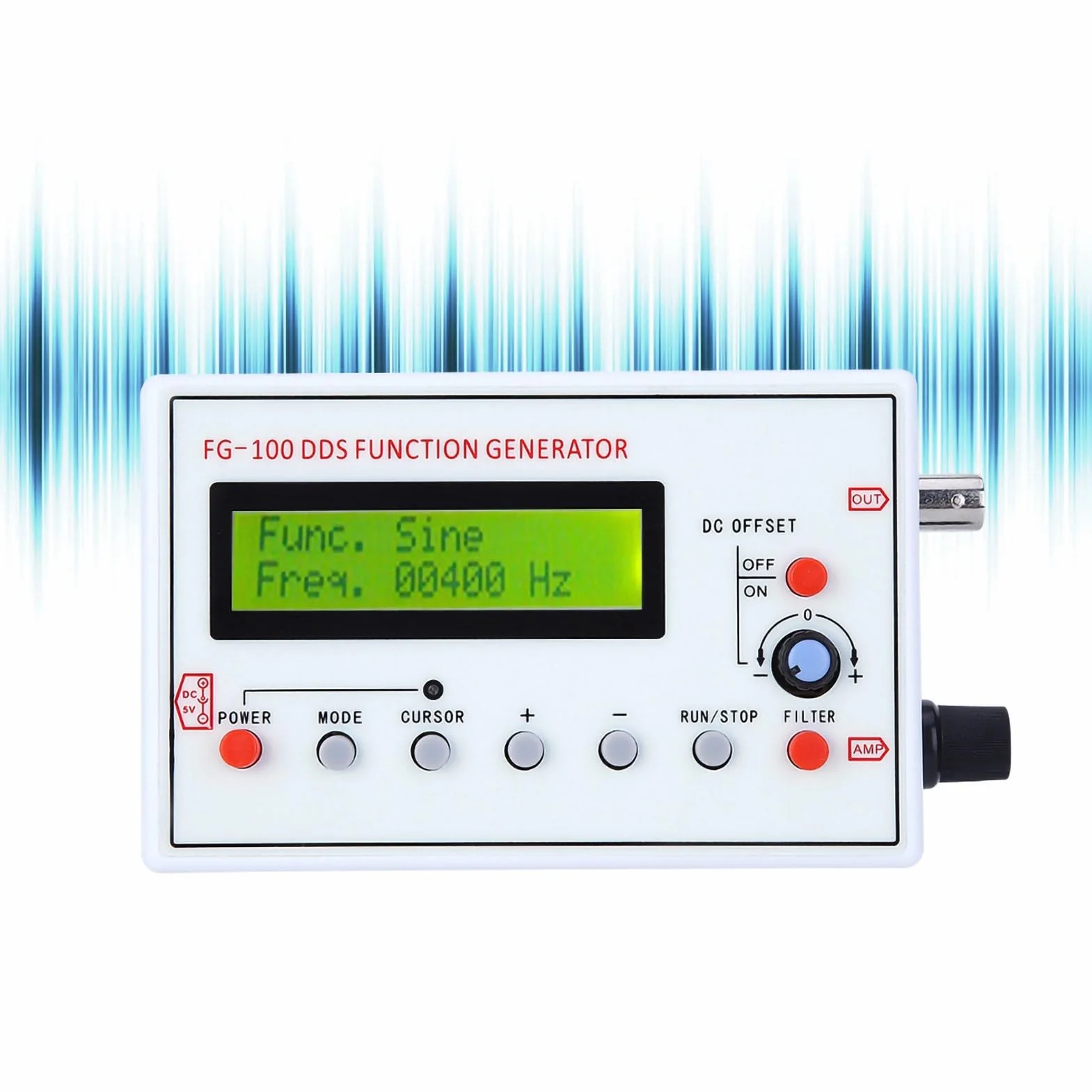 Generator Funkcji DDS, Sinusoida o Wysokiej Precyzji z Filtrem, 1 Hz–500 KHz, Licznik źródła Sygnału z Adapterem DC 5 V, do Kalibracji Oscyloskopu