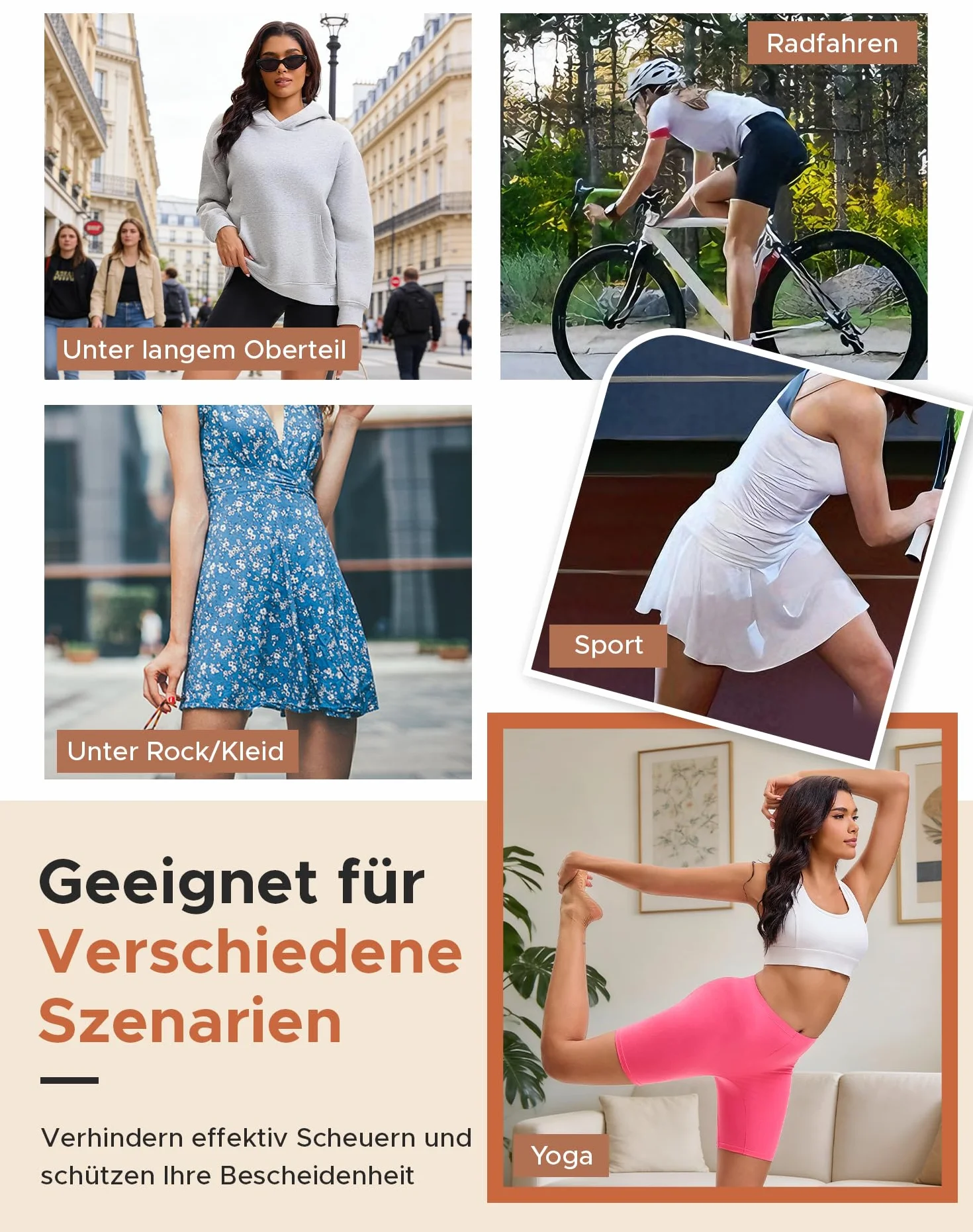 INNERSY Spodenki rowerowe damskie bawełniane bokserki 4 sztuki