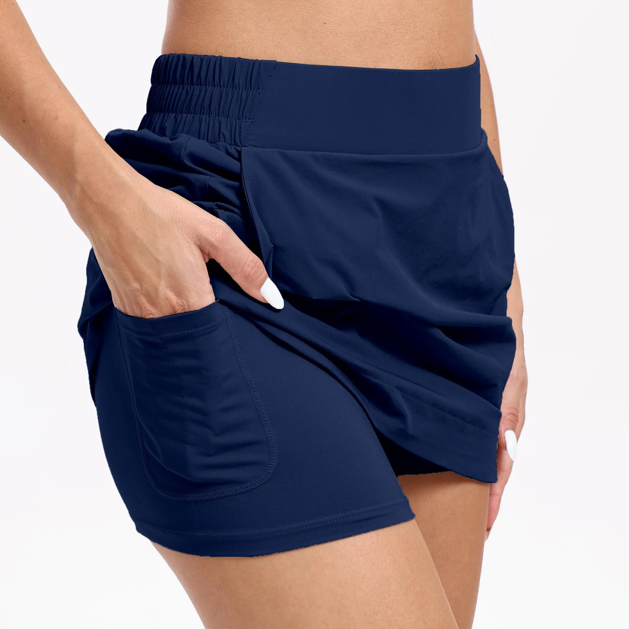 Timuspo Damska spódnica tenisowa wysoka talia rozcięcie oddychająca Skort sportowa spódnica elastyczny ściągacz lekka spódnica golfowa w kształcie litery A ze spodniami wewnętrznymi i 3