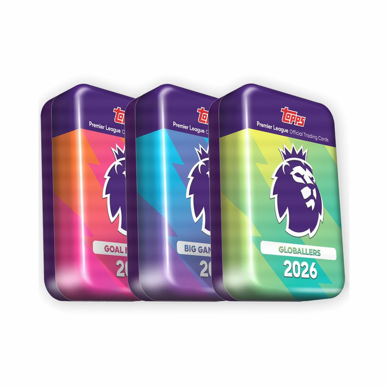 Topps Premier League 2026 - Debiutancka edycja - Mega Tin Bundle (dostępna wyłącznie online). Zawiera wszystkie 3 Mega Tins z kolekcji w jednym pakiecie.