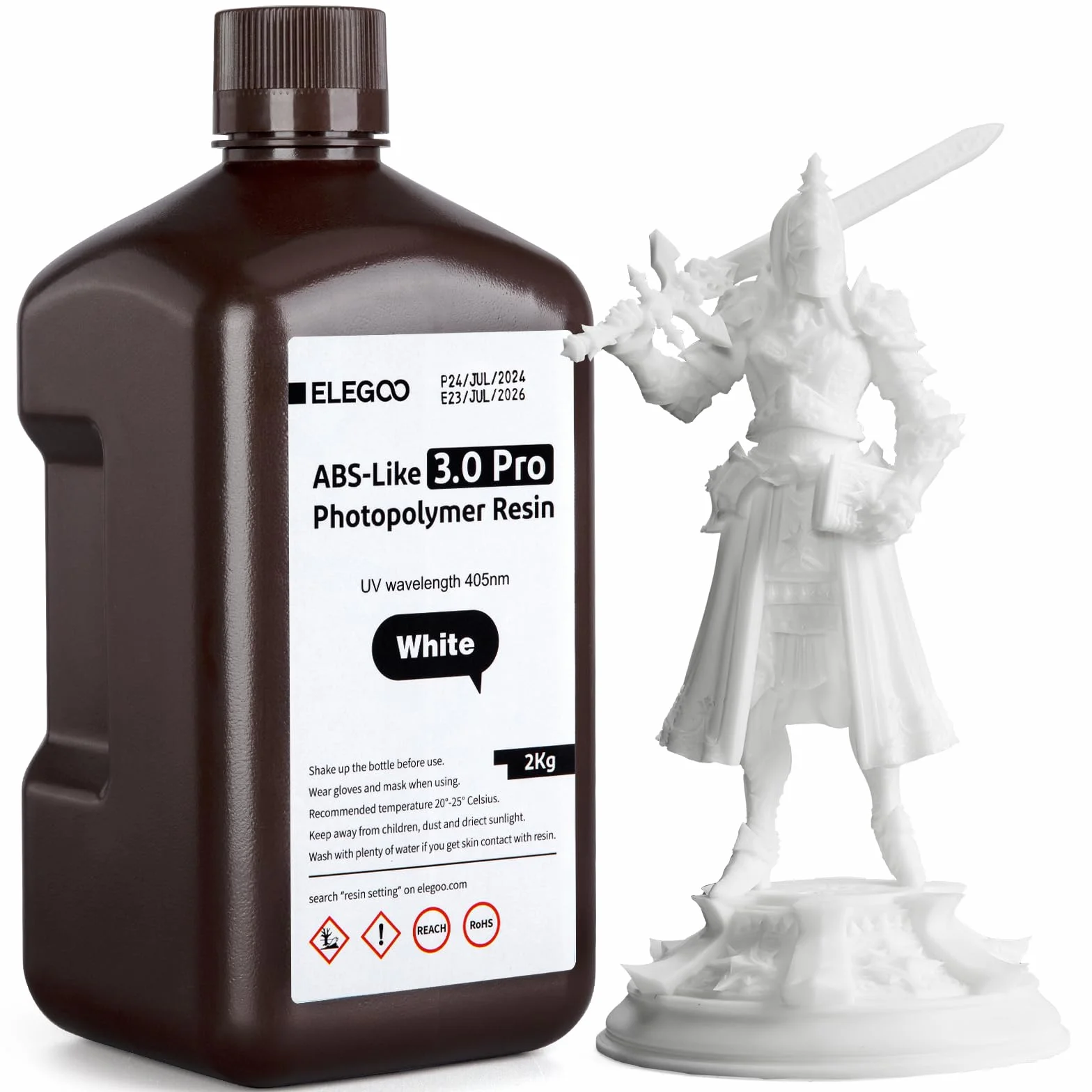 ELEGOO ABS-Like Resin 3.0 Pro, Wyższa Odporność Na Zarysowania Żywica UV 405 nm do Drukarek MSLA/DLP/LCD Szybkie Utwardzanie Wysoka Precyzja Nie Krucha, 2000g Biały