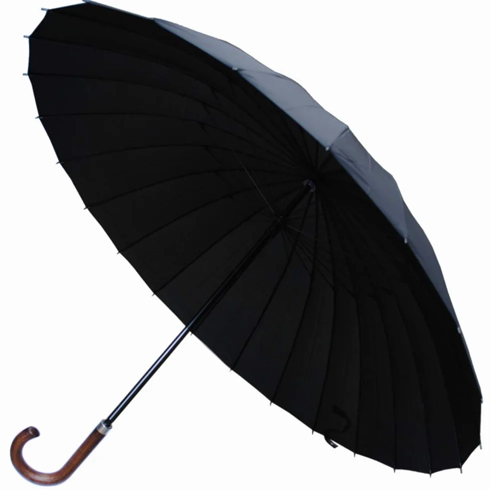 COLLAR AND CUFFS LONDON - Wiatroszczelny parasol z 24 żebrami dla super wytrzymałości - 60 km/h bardzo mocny - potrójna warstwa wzmocniona rama z włókna szklanego - drewniany uchwyt haka -