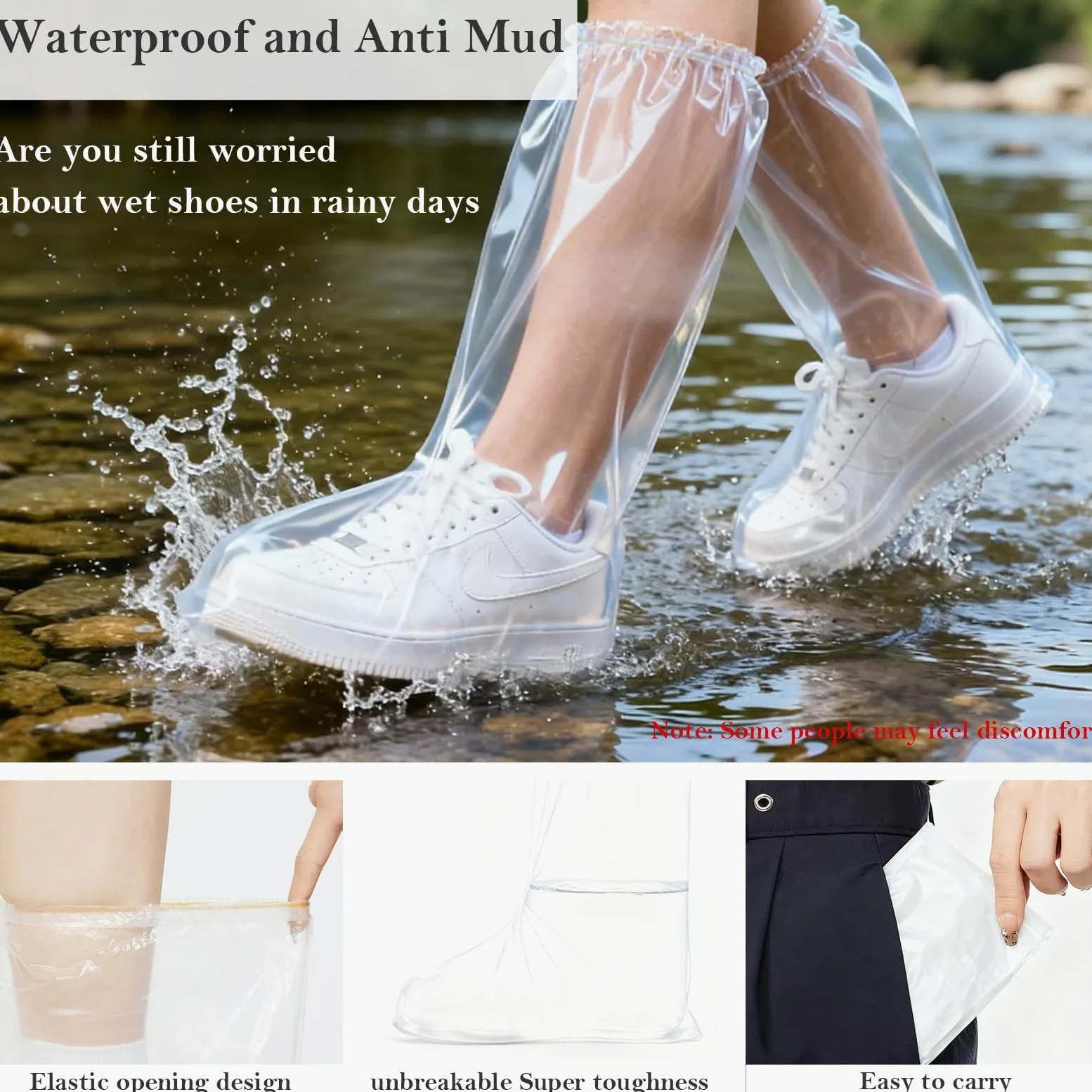 Jednorazowe wodoodporne pokrowce na buty na deszcz, 10 par przezroczystych, trwałych, antypoślizgowych plastikowych pokrowców na buty przeciwdeszczowe dla mężczyzn i kobiet, do użytku w Disney