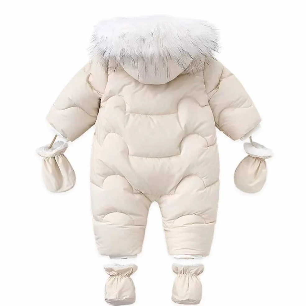 Dziecięcy kombinezon zimowy z rękawiczkami i butami, flanelowy, z kapturem, unisex