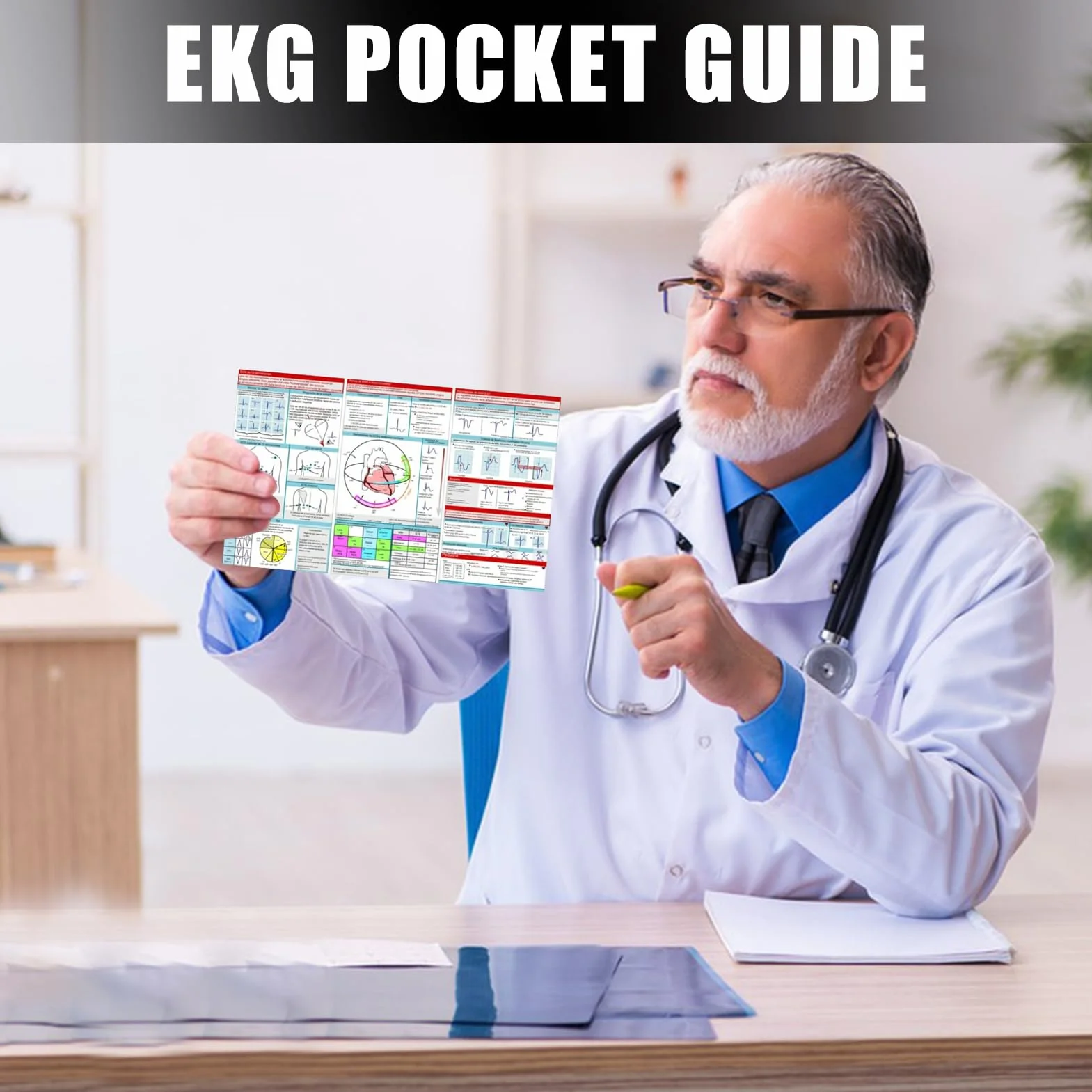 Kieszonkowy przewodnik Ekg, dwustronna, potrójnie składana kieszonkowa analiza rytmu Ekg, medyczna karta referencyjna, łatwa do odczytania, długotrwałe użytkowanie, 30 x 15 cm, dla pielęgniarek i