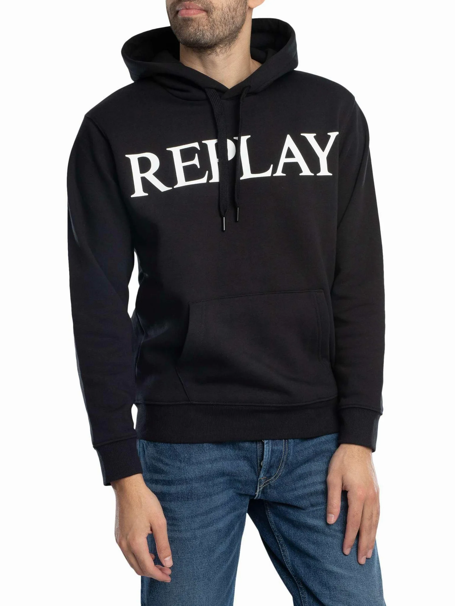 Replay Męska bluza z kapturem Basic, 098 BLACK, XL