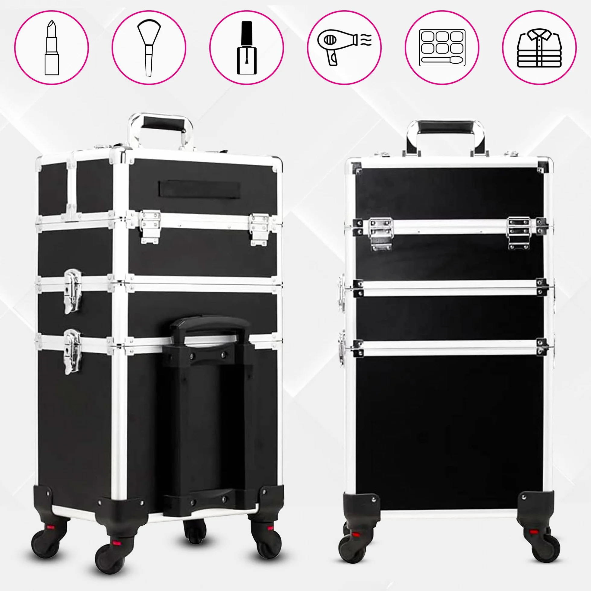 Make Up Trolley 106 x 36 x 24 cm - Kosmetyczka - Walizka fryzjerska - Beauty Case - Zestaw do makijażu - Czarny