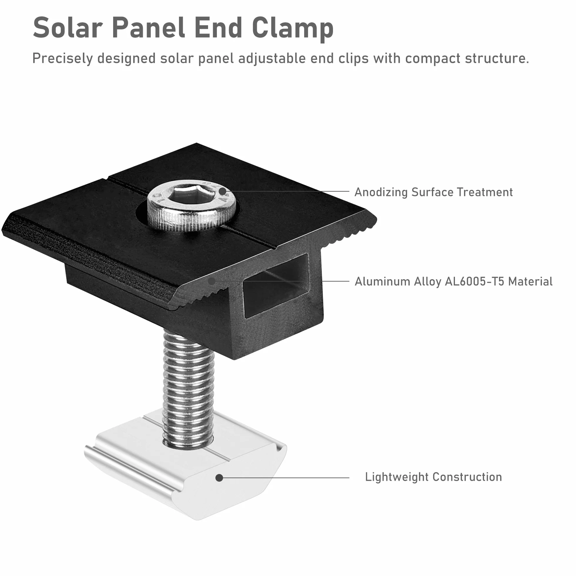 Uchwyt do modułu solarnego, zaciski środkowe, 30 mm, czarny – uchwyt na panel słoneczny, 10 sztuk mocowania modułu solarnego, zacisk środkowy w kształcie litery T, wspornik fotowoltaicznych modułów