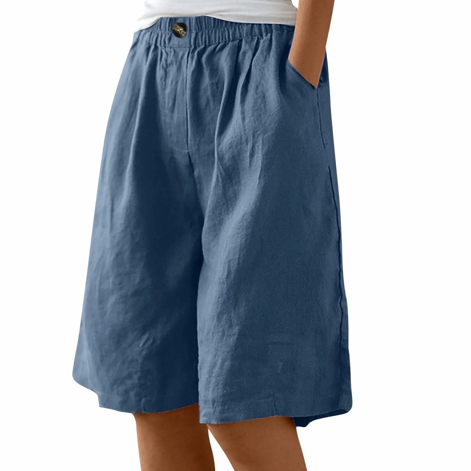 Letnie spodenki damskie bawełniane szorty damskie luźne bermudy na co dzień krótkie spodnie z kieszeniami sportowymi plus size elastyczne spodenki w talii lekkie wygodne szorty plażowe Curvy Baggy