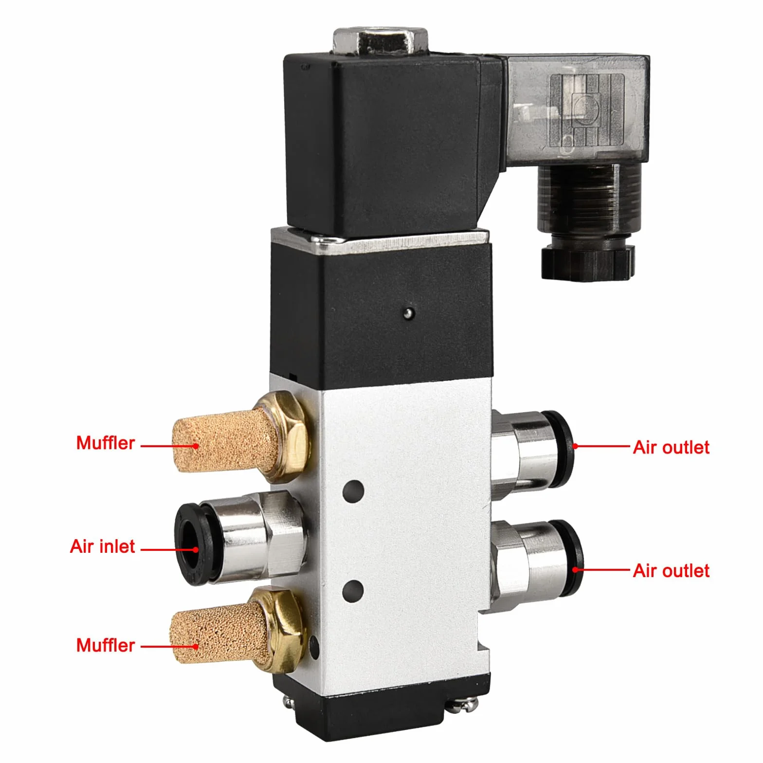 Heschen Elektryczny pneumatyczny zawór elektromagnetyczny 4V110-06 24VDC PT1/8 5-drożny 2-pozycyjny pojedynczy cewka sterowany pilotem elektryczny CE ze złączkami i tłumikiem (24 V DC)