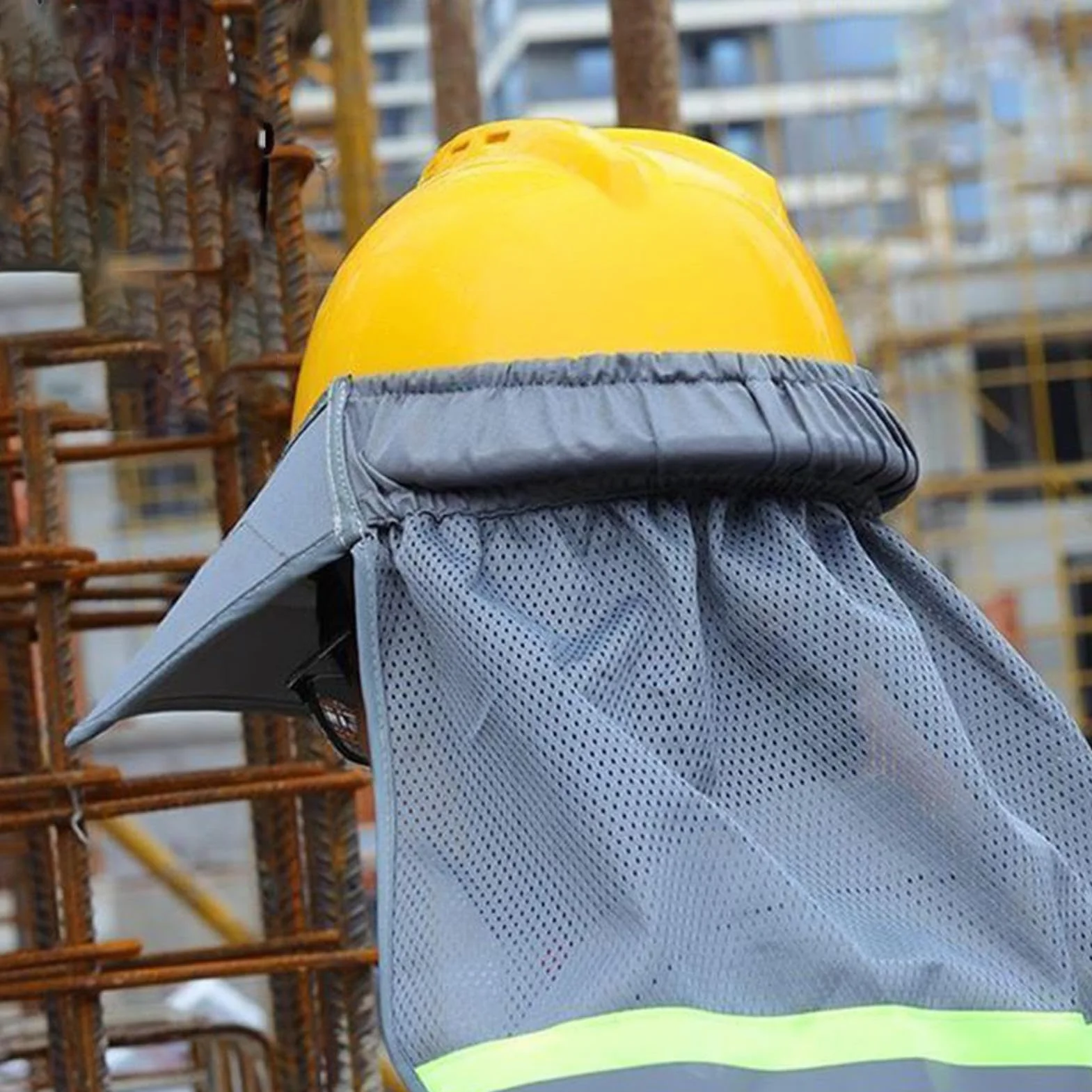 Osłona kasku | osłona na szyję z pełnym rondem | paski odblaskowe, akcesoria do kasku, sprzęt ochronny na plac budowy, ogrodnictwo, magazyn, na zewnątrz, dla mężczyzn i kobiet