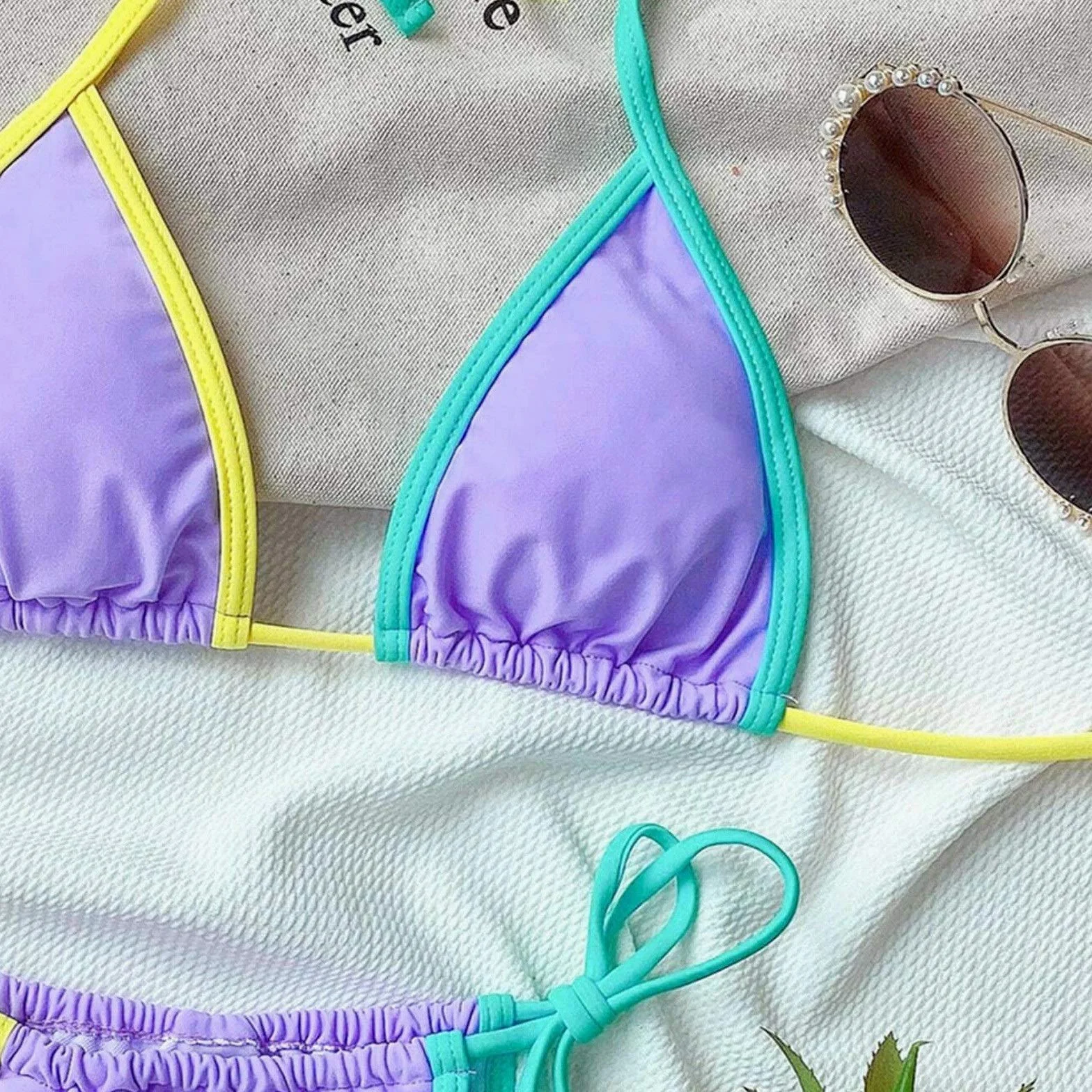Patchworkowe stringi mikro bikini damskie seksowne bandażowe bikini Set Push Up wyściełane stroje kąpielowe strój kąpielowy z wysokim stanem (kolor: czarny, rozmiar: mały) (różowy S)
