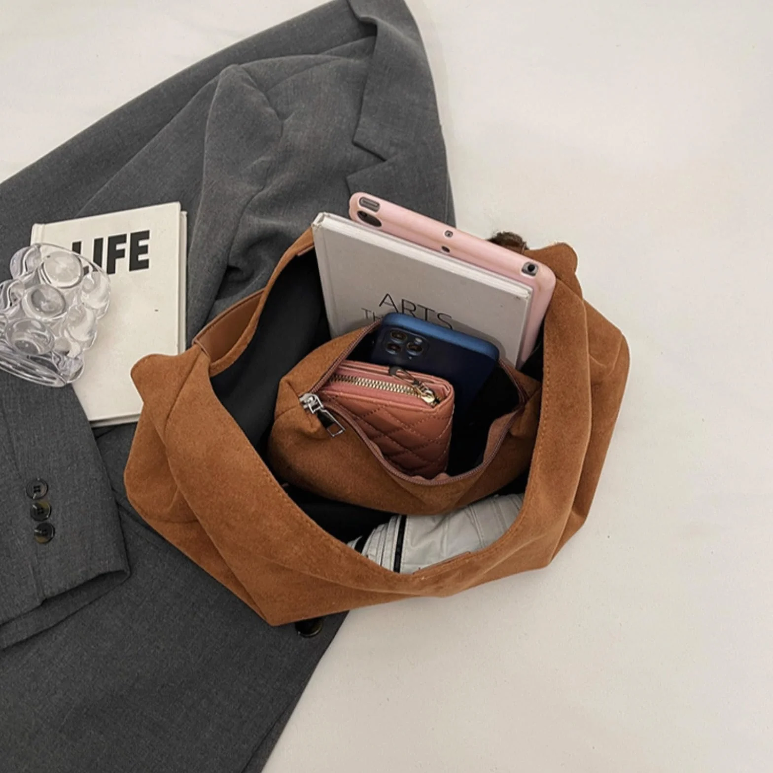 Torebka ze skóry PU, ze sztucznego zamszu, torba na ramię, torba hobo, damskie torby na ramię, retro, damskie torby hobo, do podróży, szkoły, na uczelnię, do pracy