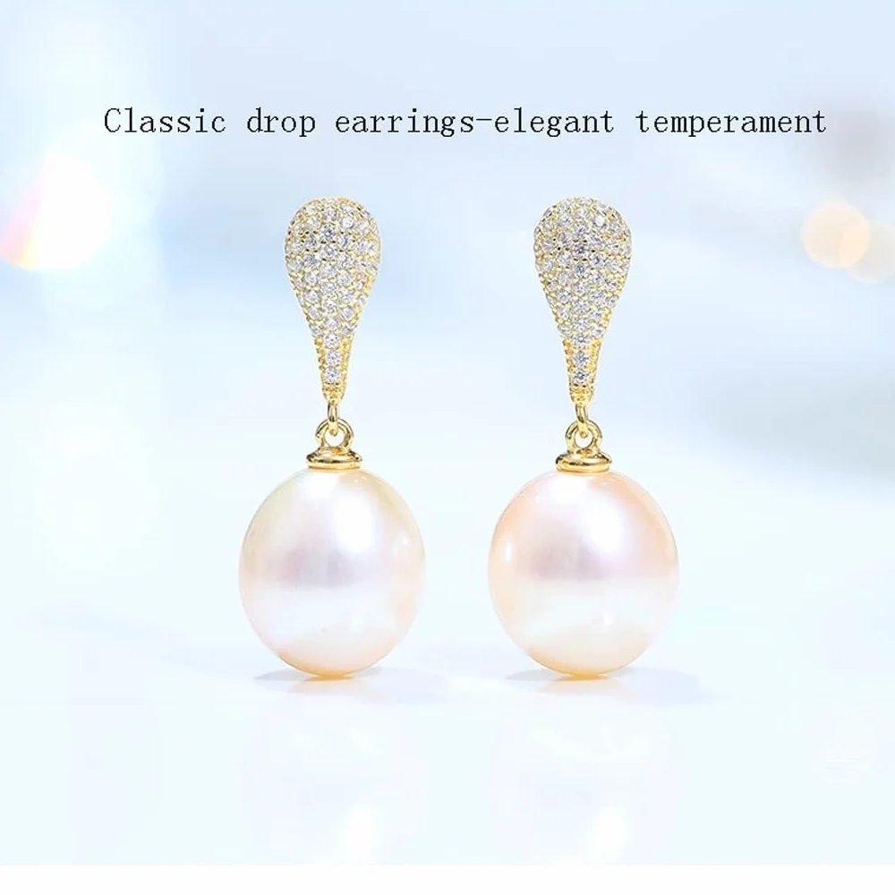 kolczyki Podajnik 925 Sterling Silver Round White Słodkowodne Kultury Cyrkon Kolczyki Dla Kobiet Dangle Stud Pearl Kolczyki kolczyk