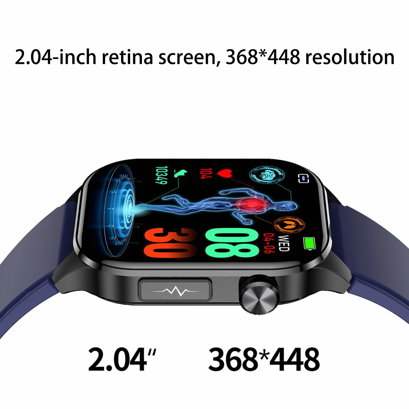 Smartwatch Dla Mężczyzn I Kobiet Ekran HD 2,04 Cala SOS Połączenia Bluetooth Tracker Fitness Monitorowanie Temperatury Ciała W Czasie Rzeczywistym I Zdrowego Snu Krokomierz Dla IOS/Android,B