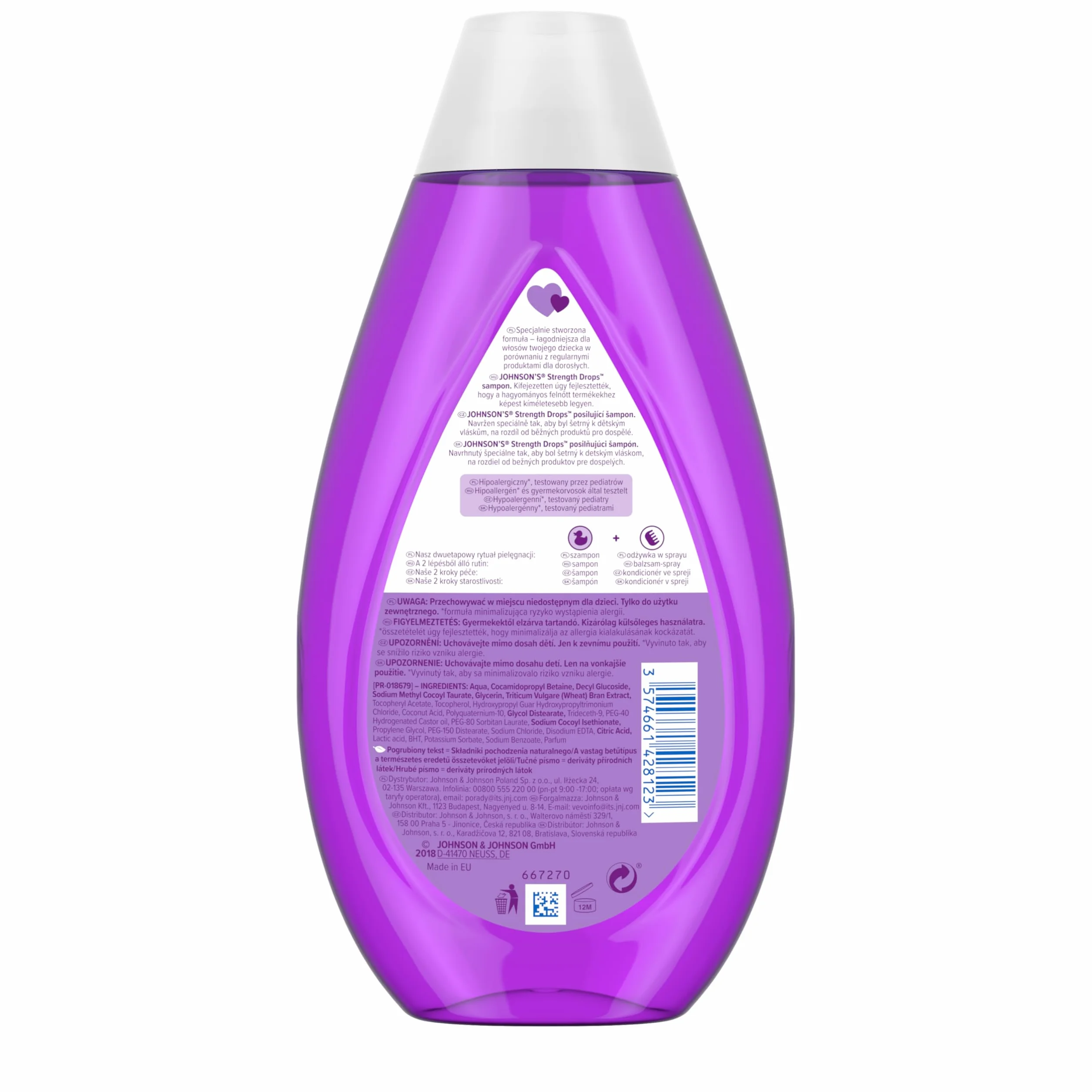 Johnson's Strength Drops szampon 500 ml, Szampon z witaminą E przeznaczony do pielęgnacji włosów, które wymagają wzmocnienia. Zmniejsza łamliwość włosów.