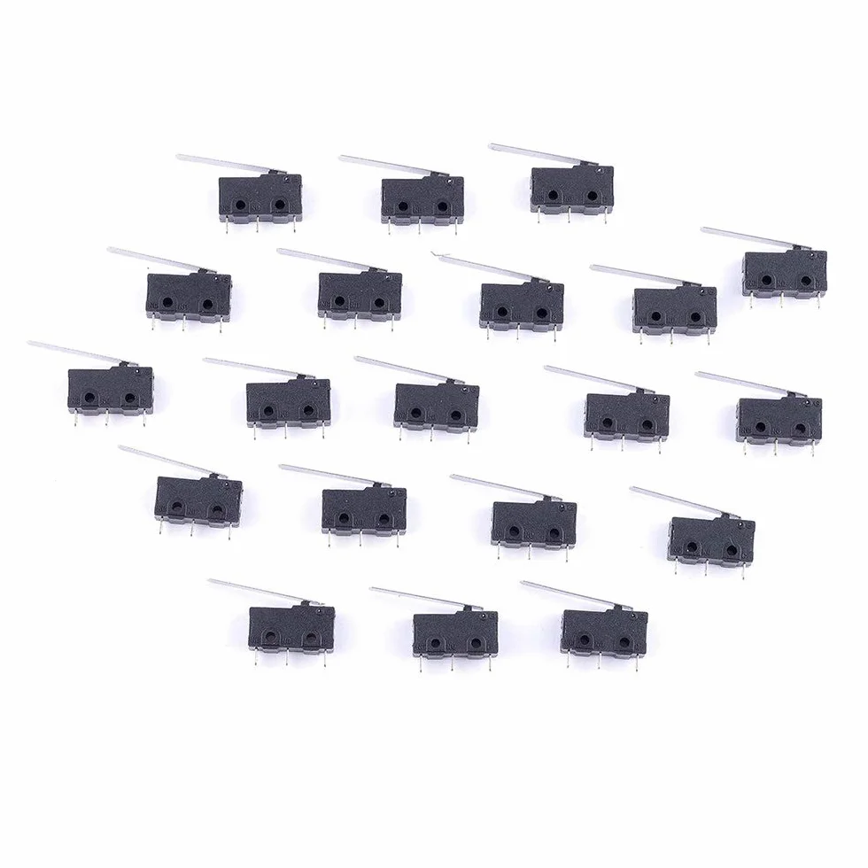 20-pak mikro przełącznik ograniczeniowy ramię dźwigni długie 28 mm SPDT 3 bolce 3 zaciski przełącznik chwilowy 5A 125 250 V AC dla Arduino