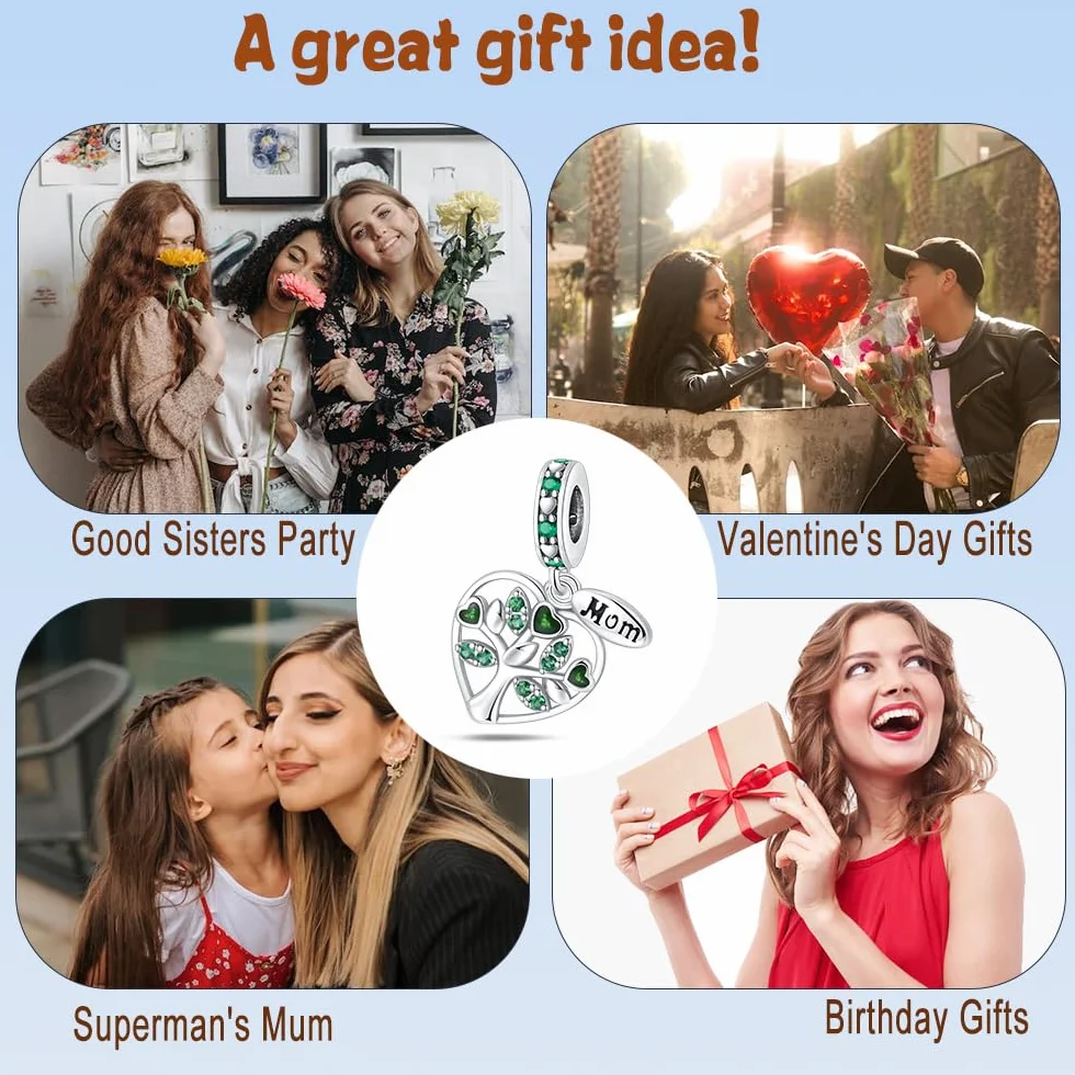 HappyStar Srebro 925 Charms Wisiorki Koraliki do Bransoletek Pandora Prezent na Dzień Matki