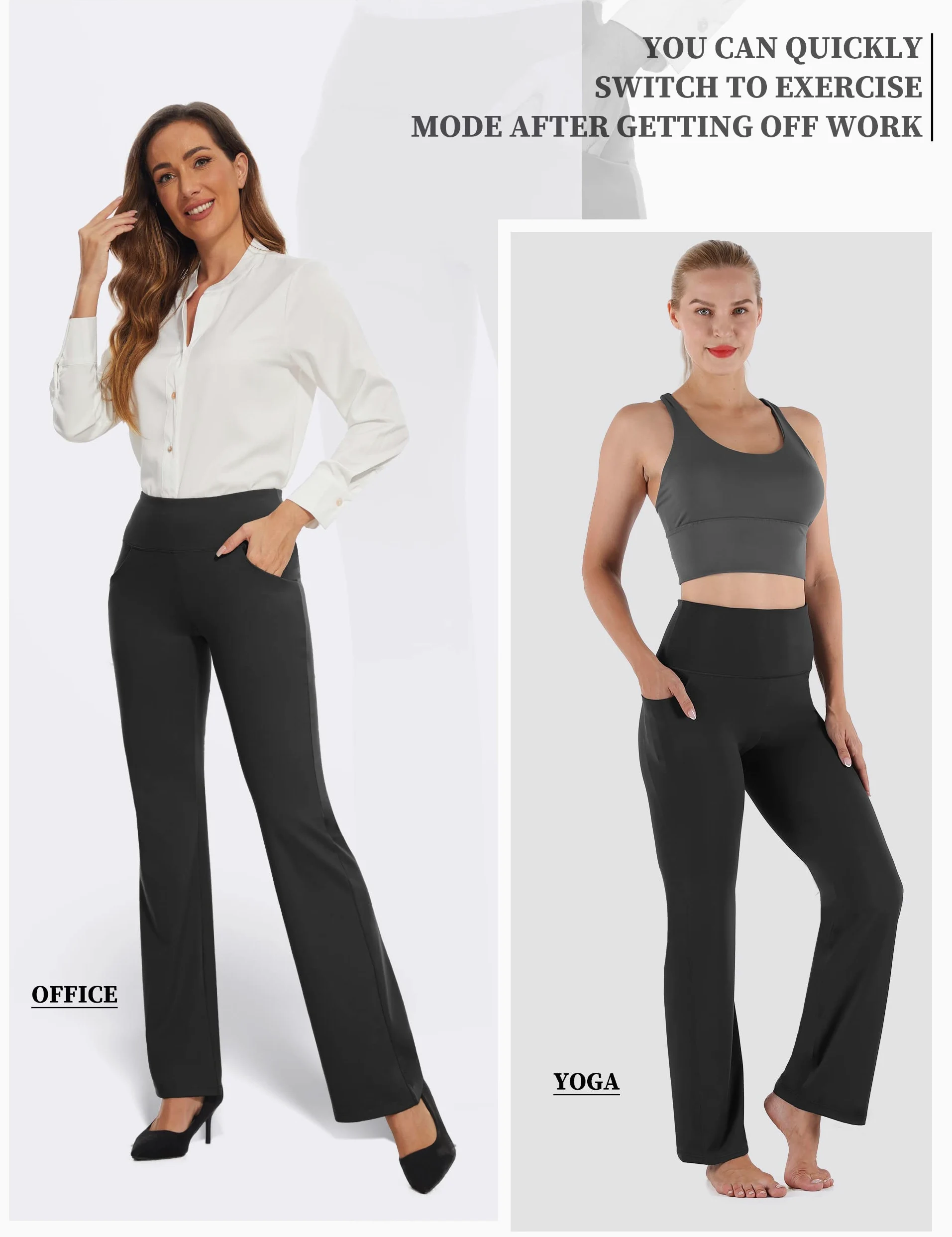 Desol Damskie spodnie Bootcut Flare do jogi, długie spodnie z 4 kieszeniami, spodnie sportowe, wysoka talia, rozciągliwe spodnie do biegania, spodnie robocze, rozkloszowane