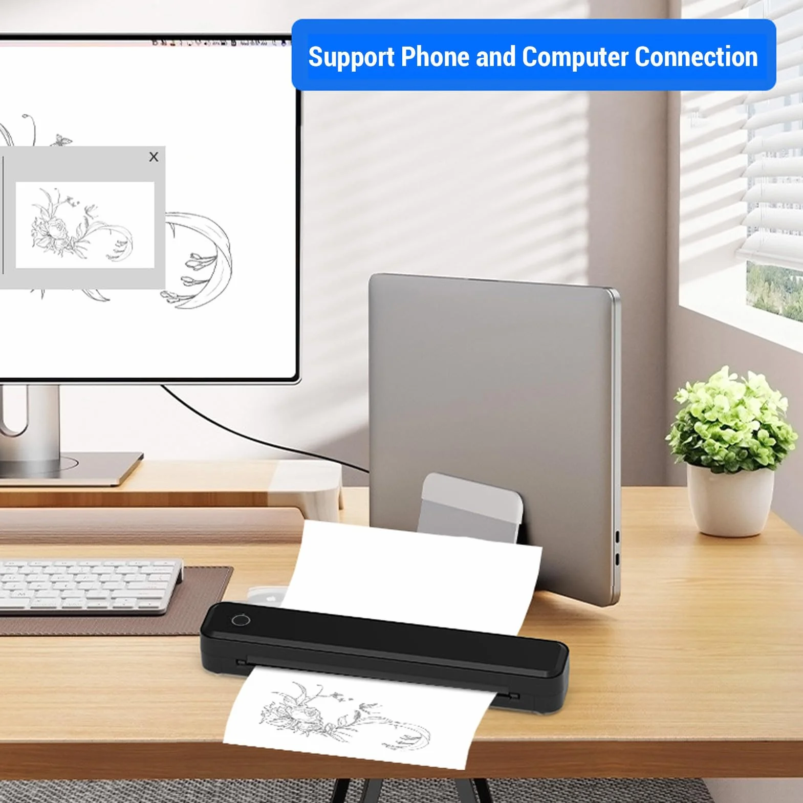 203DPI Drukarka Termiczna Bez Atramentu Przenośna Bezprzewodowa USB C dla A4 A5 8.5x11 Papieru w Literze Amerykańskiej dla Szkoły i Biura