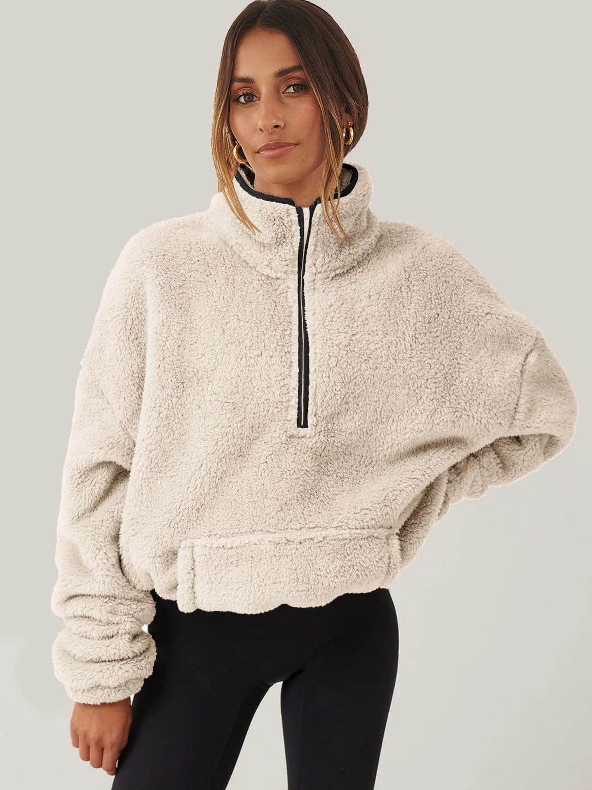 Damskie rozpinane bluzy oversize przycięte bluzy z kapturem na co dzień sweter z polaru topy 2024 moda jesienna