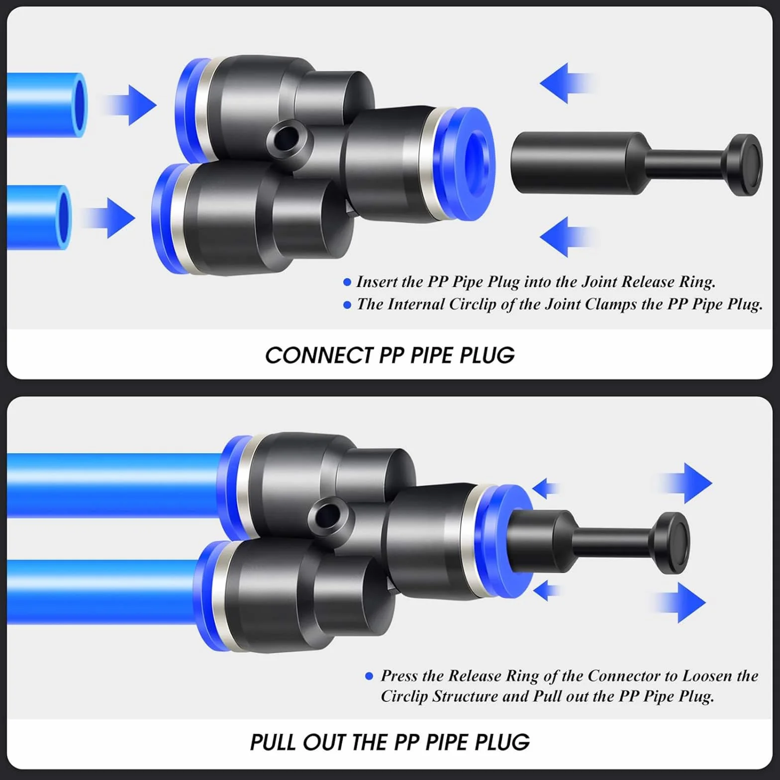 TAILONZ PNEUMATIC 8 mm OD Push-to-Connect Wtyczka Pbt żywica PP-8 (opakowanie 20 szt.)