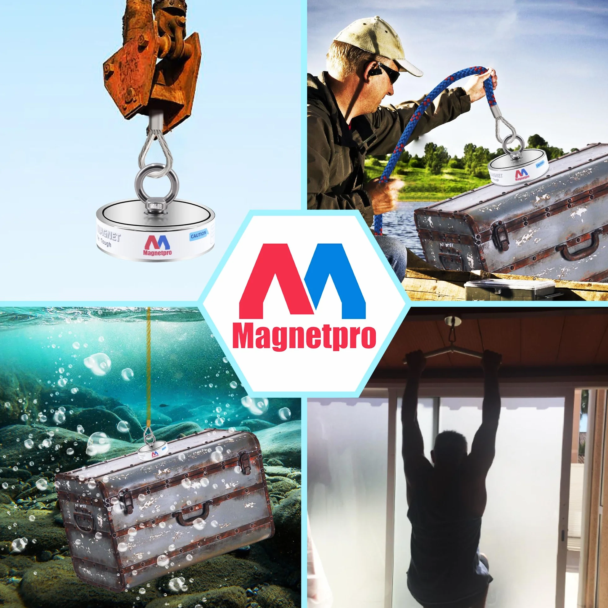 Magnetpro 1220 kg, kompletny zestaw magnesów przychodzących, dwustronny magnes wędkarski, zawiera silny magnes neodymowy, trwała linka o długości 20 m, karabińczyk, rękawiczki, haczyk i torbę do