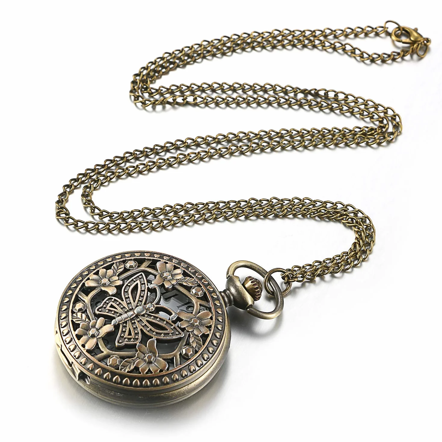 JewelryWe Prezent na Dzień Matki, retro zegarek kieszonkowy z łańcuszkiem, dla kobiet i mężczyzn, analogowy, kwarcowy, zegarek łańcuszkowy, wisiorek z łańcuszkiem, prezent dla kobiet i mężczyzn, Typ