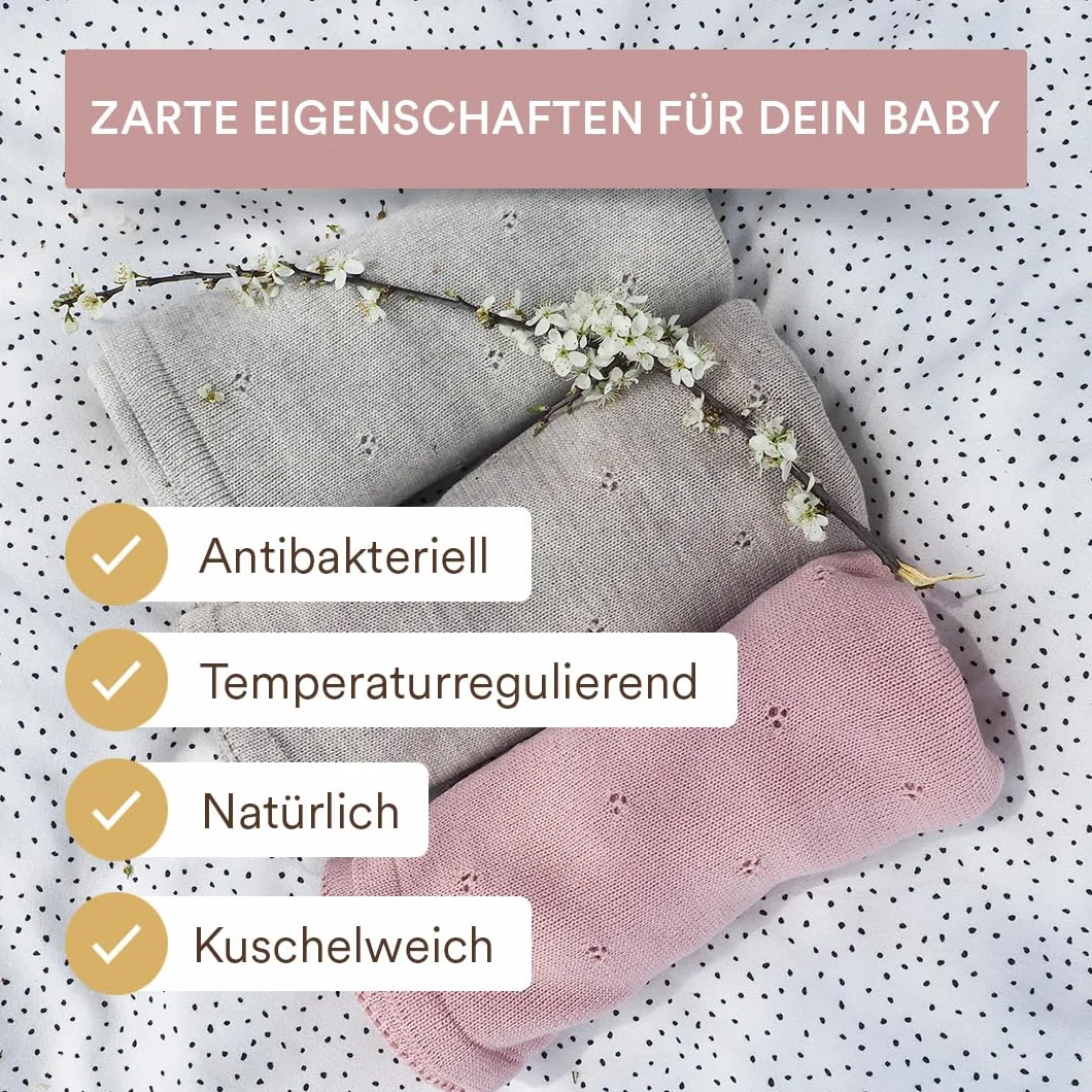 MayLily Kocyk niemowlęcy z wełny z merynosów, 80 x 100 cm, 100% wełna z merynosów, wyprodukowano w UE, ręcznie wykonany, hipoalergiczny, regulujący temperaturę na lato i zimę, lekki i łatwy w