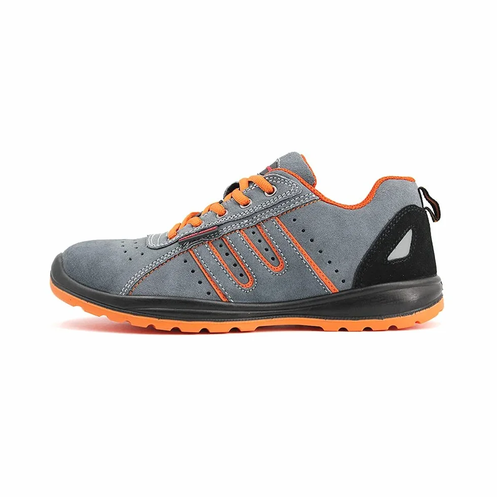 JOMIX Buty ochronne dla mężczyzn i kobiet, buty robocze dla chłopców, antypoślizgowe, wzmocniona końcówka, stal, 04 szary pomarańczowy, 47 EU