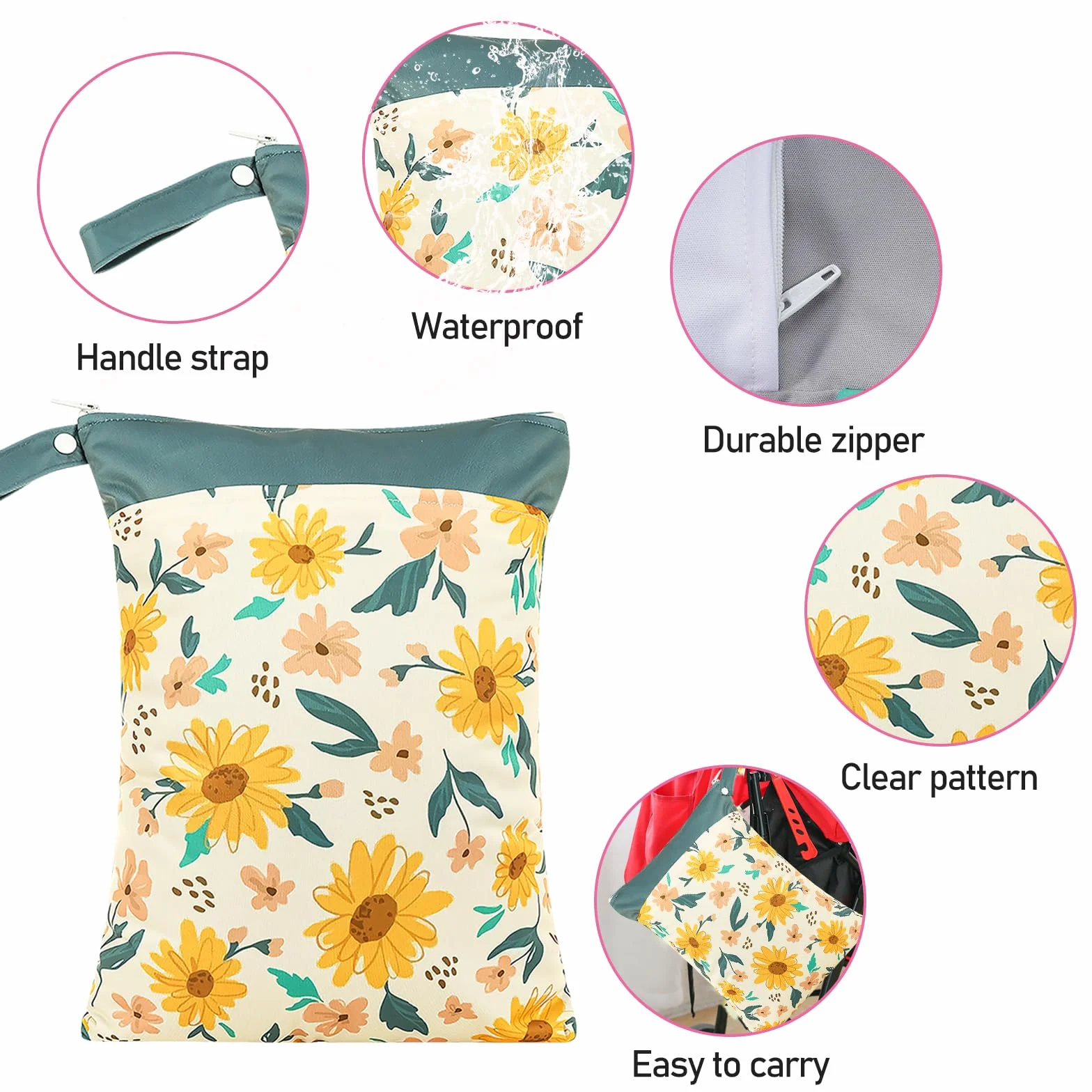 Wetbag do przedszkola: Wet Bag do przedszkola, 4 sztuki, materiałowe pieluchy, torba na mokro, wodoszczelna torba na pieluchy wielokrotnego użytku, torba na pieluchy na zamek błyskawiczny, na podróż,