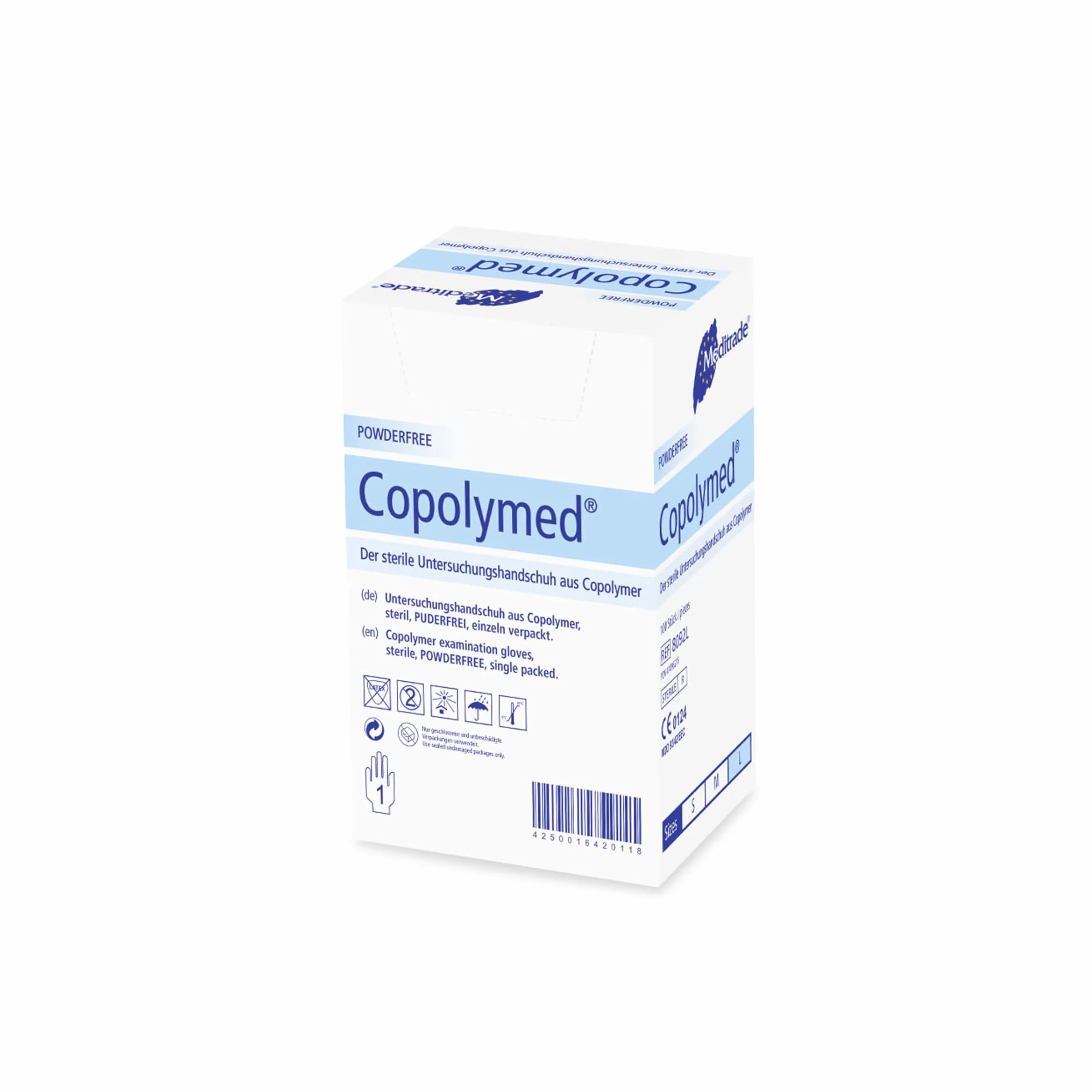 Meditrade 8092L Copolyme sterylna rękawica do badań sterylna, wolna od pudru, rozmiar duża (opakowanie 100)