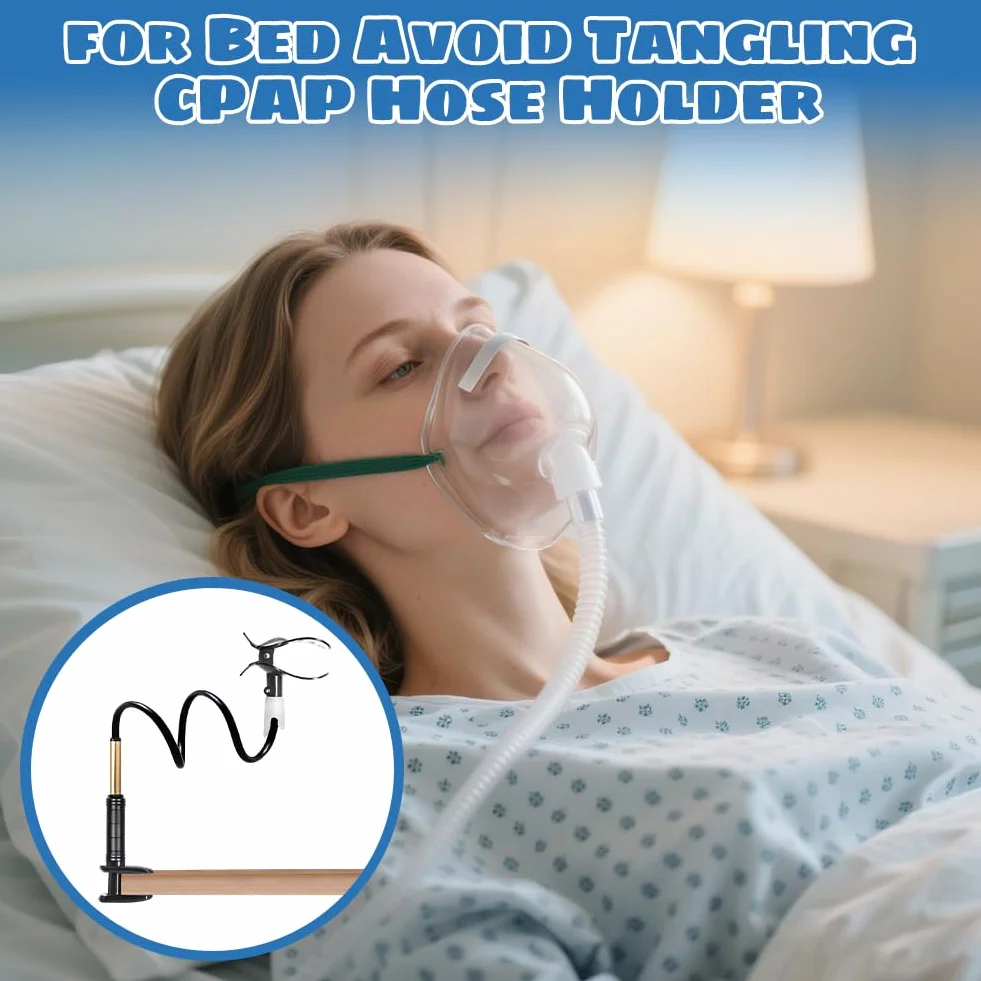 CPAP uchwyt na wąż z 3 klipsami, regulowane ramię wychylne, 360°, bez plątania się, elastyczny, wytrzymały