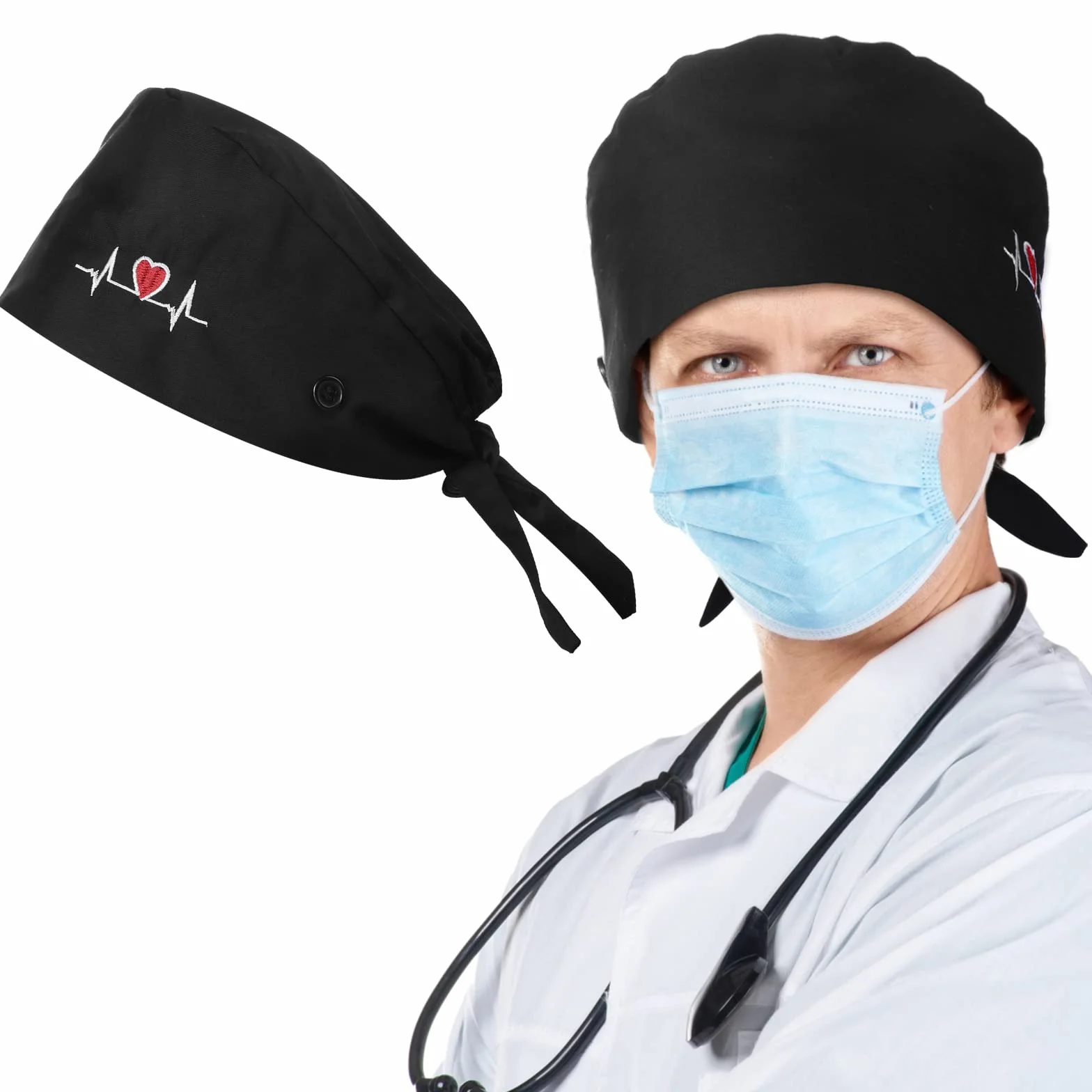 Słuchawki chirurgiczne Regulowana czapka robocza z guzikami Medyczne słuchawki chirurgiczne Czapka pielęgniarka Opaska na Bawełniana podpórka na kucyk Scrub Chirurgiczna słuchawka damska