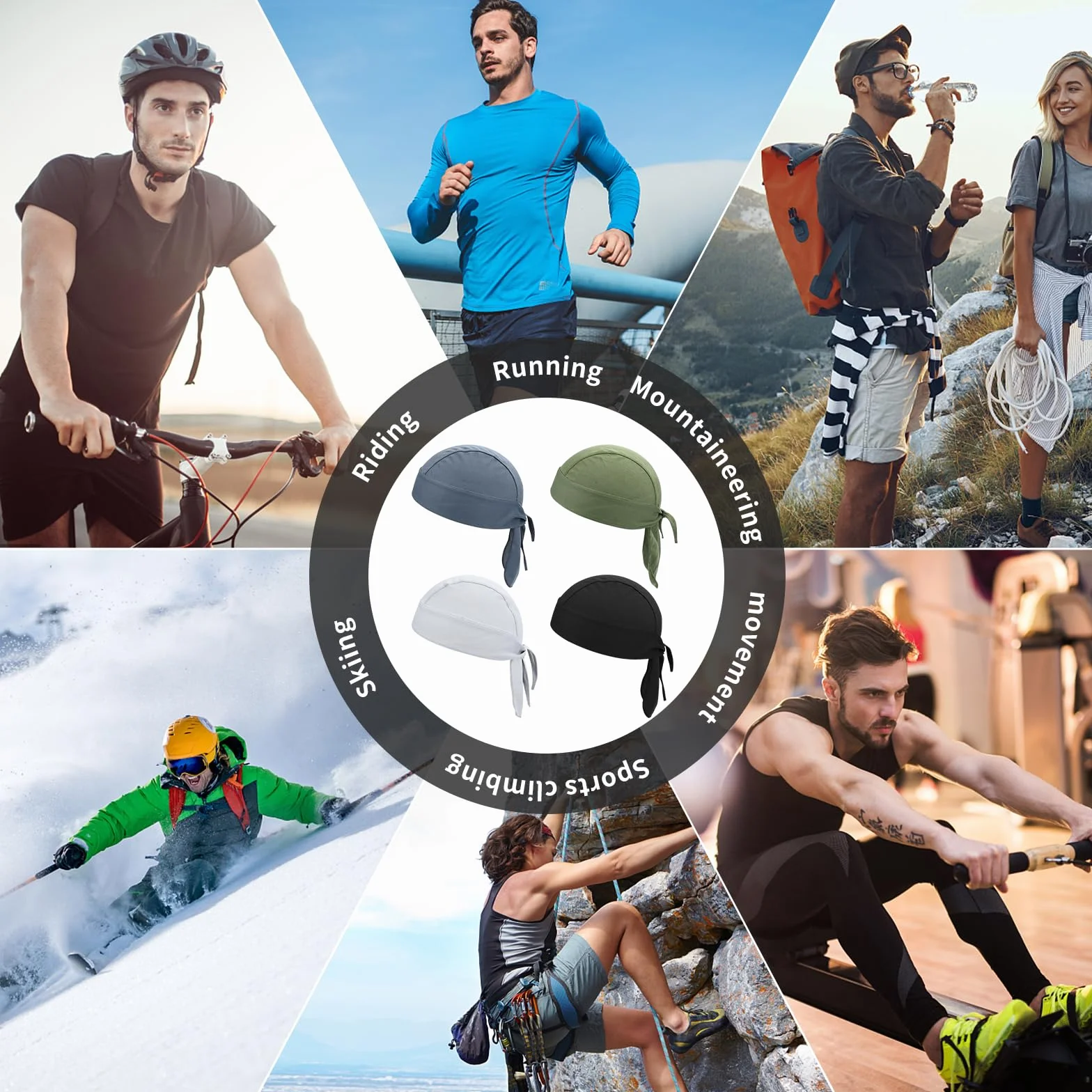 Bekecidi 4-pak bandana dla mężczyzn, sportowa oddychająca czapka rowerowa, ochrona przed słońcem, opaska na głowę, bandana, do wspinaczki na świeżym powietrzu, biegania, wędrówek, wielobarwny, 1