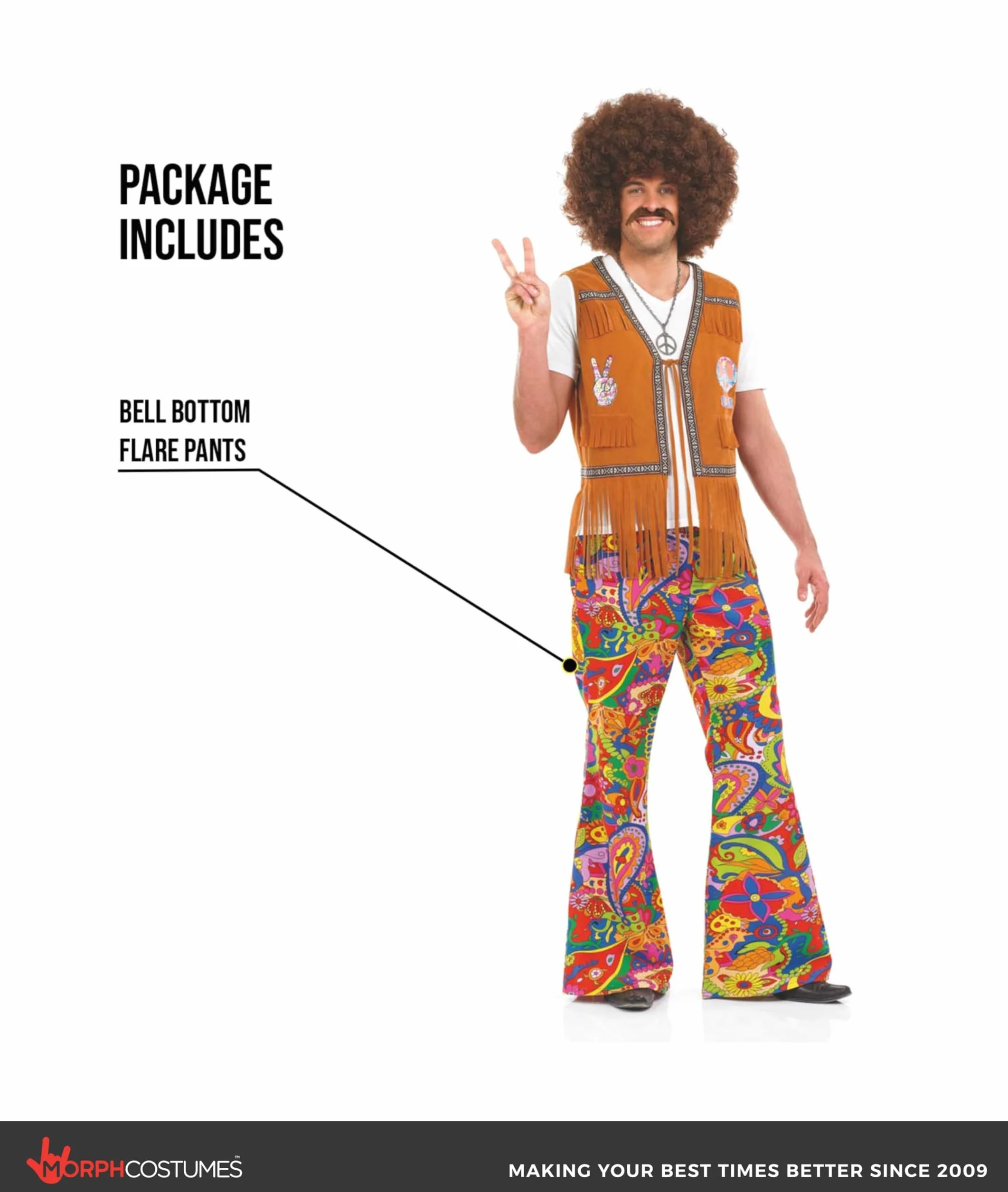 Fun Shack Rozkloszowane Spodnie Hipisowskie Paisley Męskie Wielokolorowe Tęczowe Wzór Lat 70. Retro