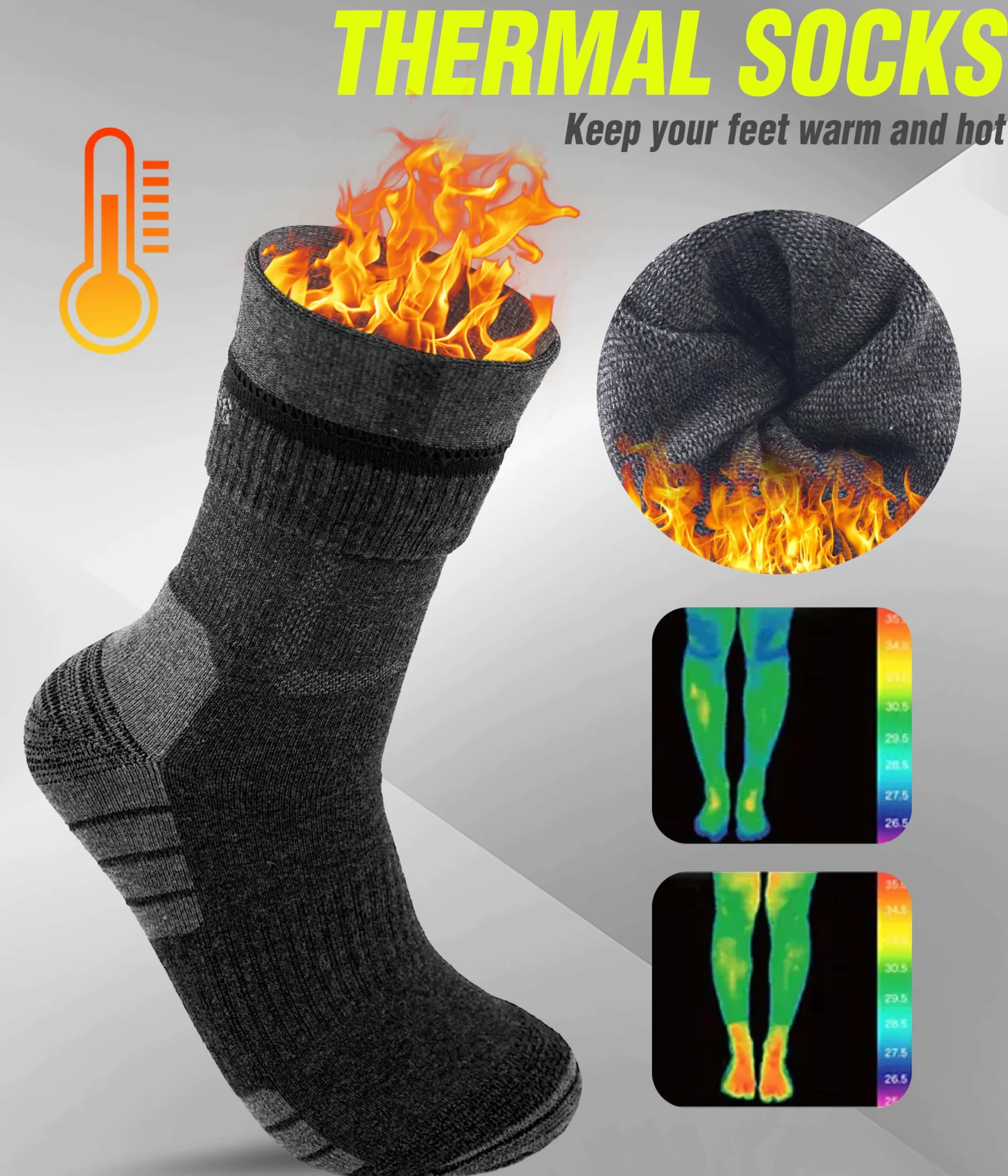 YESWEL 3 Pary Merino Skarpet Trekkingowych Dla Mężczyzn i Kobiet, 60% Wełna Merino Skarpety Termiczne, Zimowe Skarpety Zewnętrzne Z Amortyzacją Na Trekking i Sport