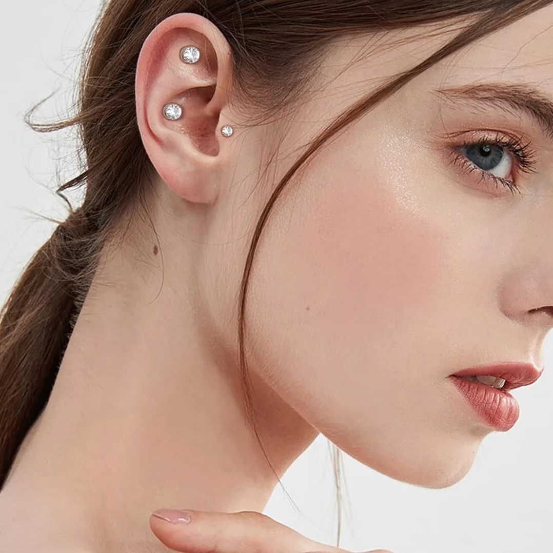3 pary magnetycznych kolczyków ze stali nierdzewnej dla mężczyzn i kobiet unisex bez przekłuwania fałszywych magnesów zestaw kolczyków, 5/6/7 mm, srebrny, M, Stal nierdzewna