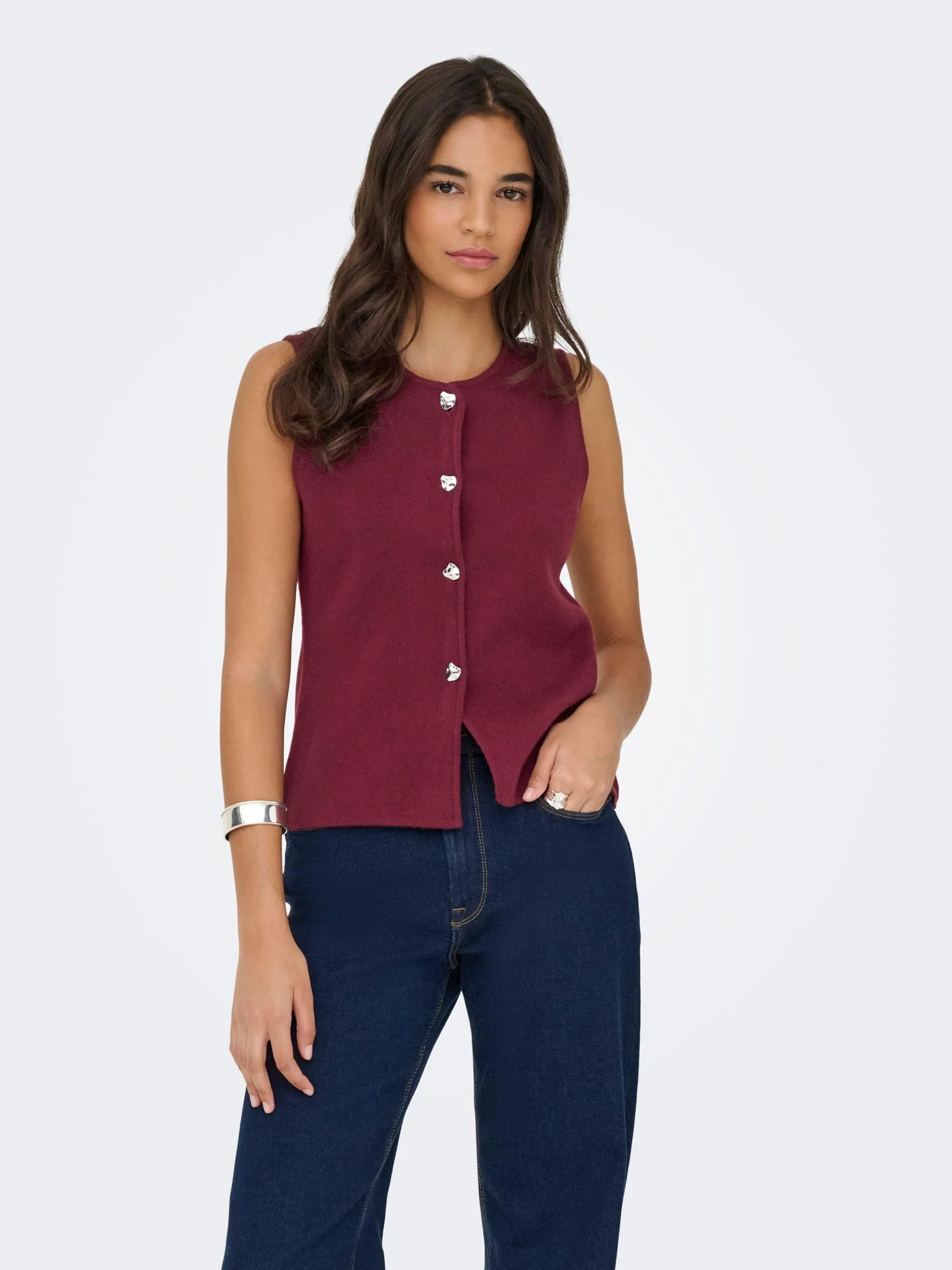 Onlibi Button Sl Vest Cc Knt Zinfandel S