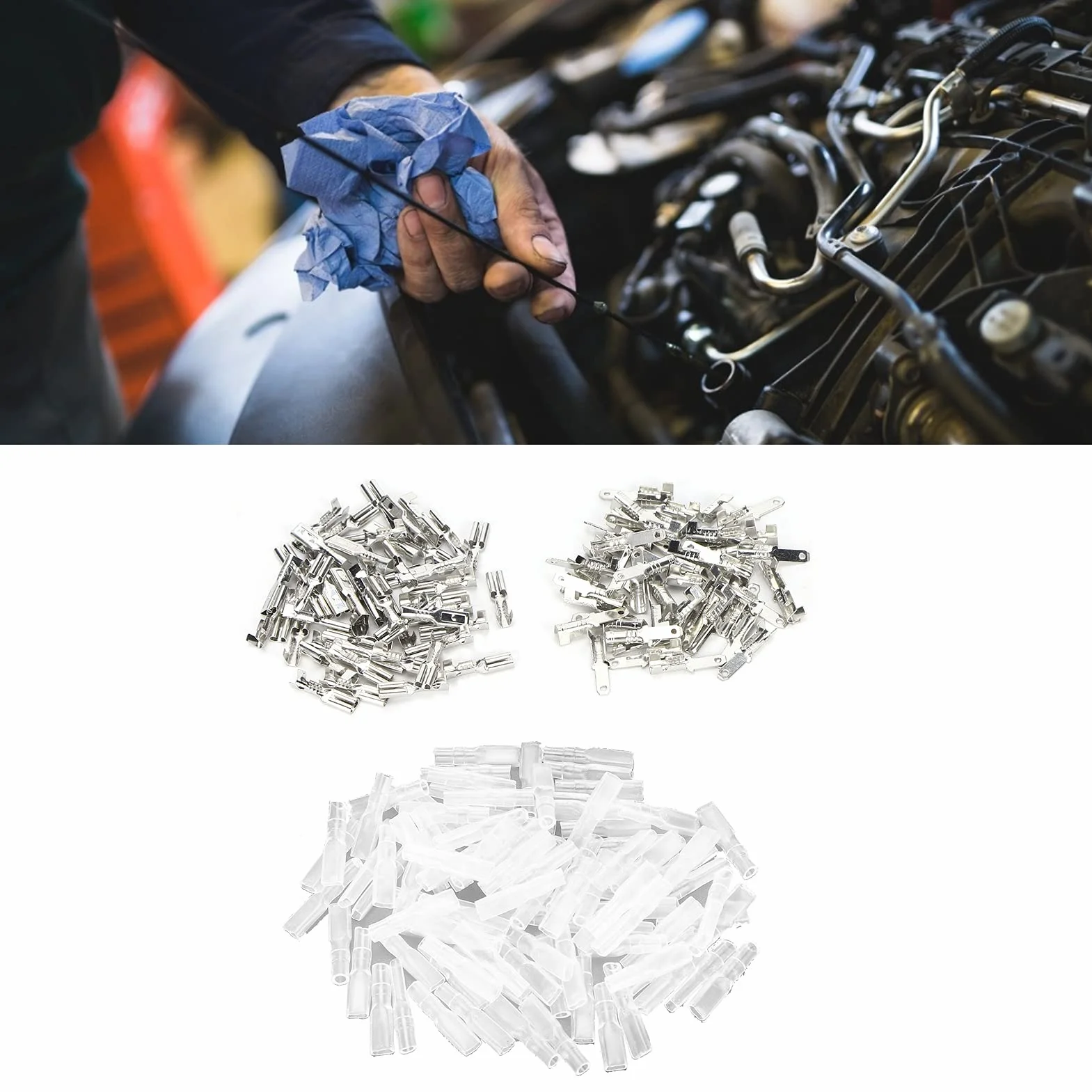 Spade Crimp Terminals Kobieta Mężczyzna 50 Sztuk/Każdy z 100 Sztuk Rękawów Izolacyjnych 2,8 Mm Srebrne Szybkie Złącza