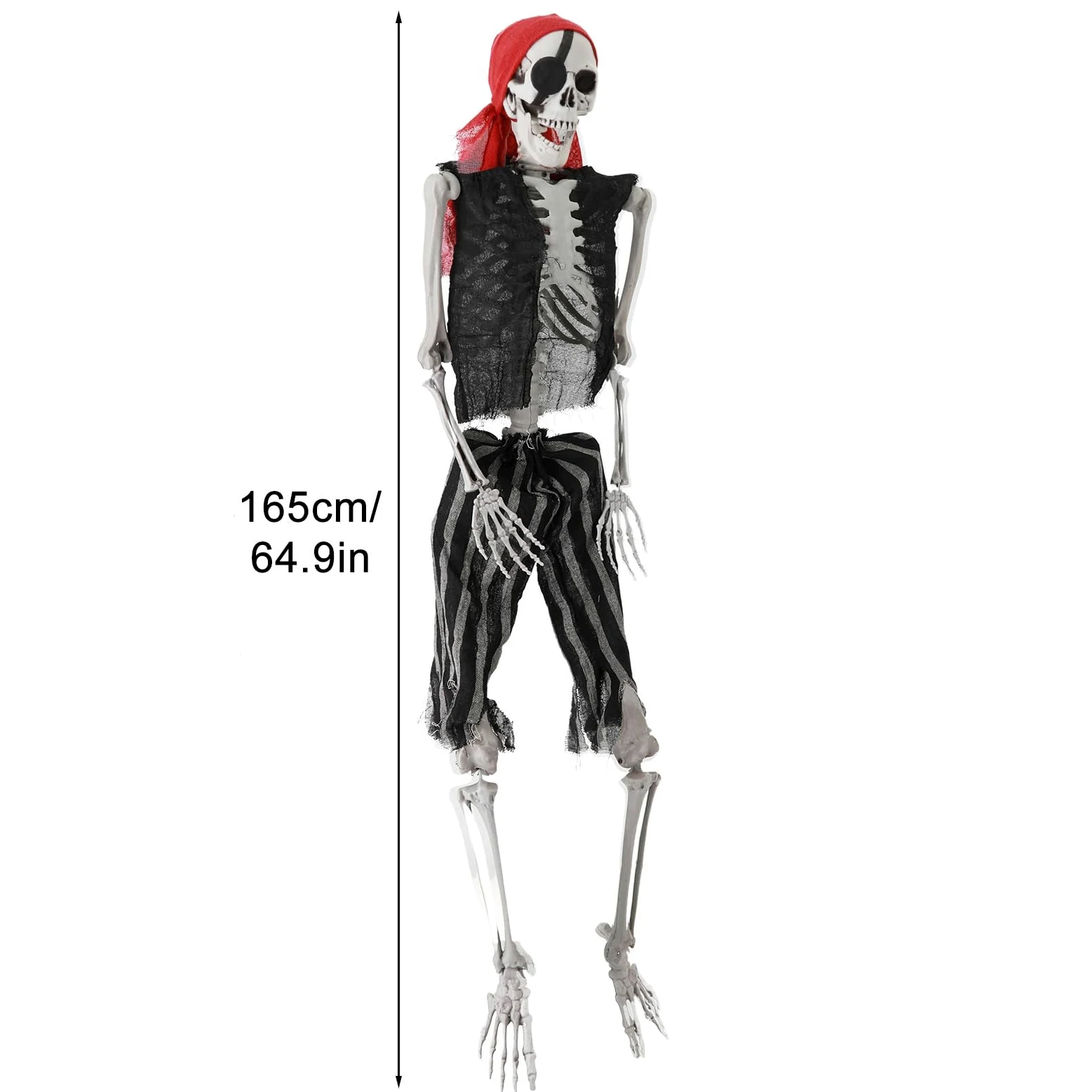 Grebest Szkielet na Halloween, szkielet naturalnej wielkości, możliwy szkielet całego ciała z ruchomymi stawami, strój pirata, wiszący rekwizyt szkieletu do wewnątrz/na zewnątrz nawiedzony dom