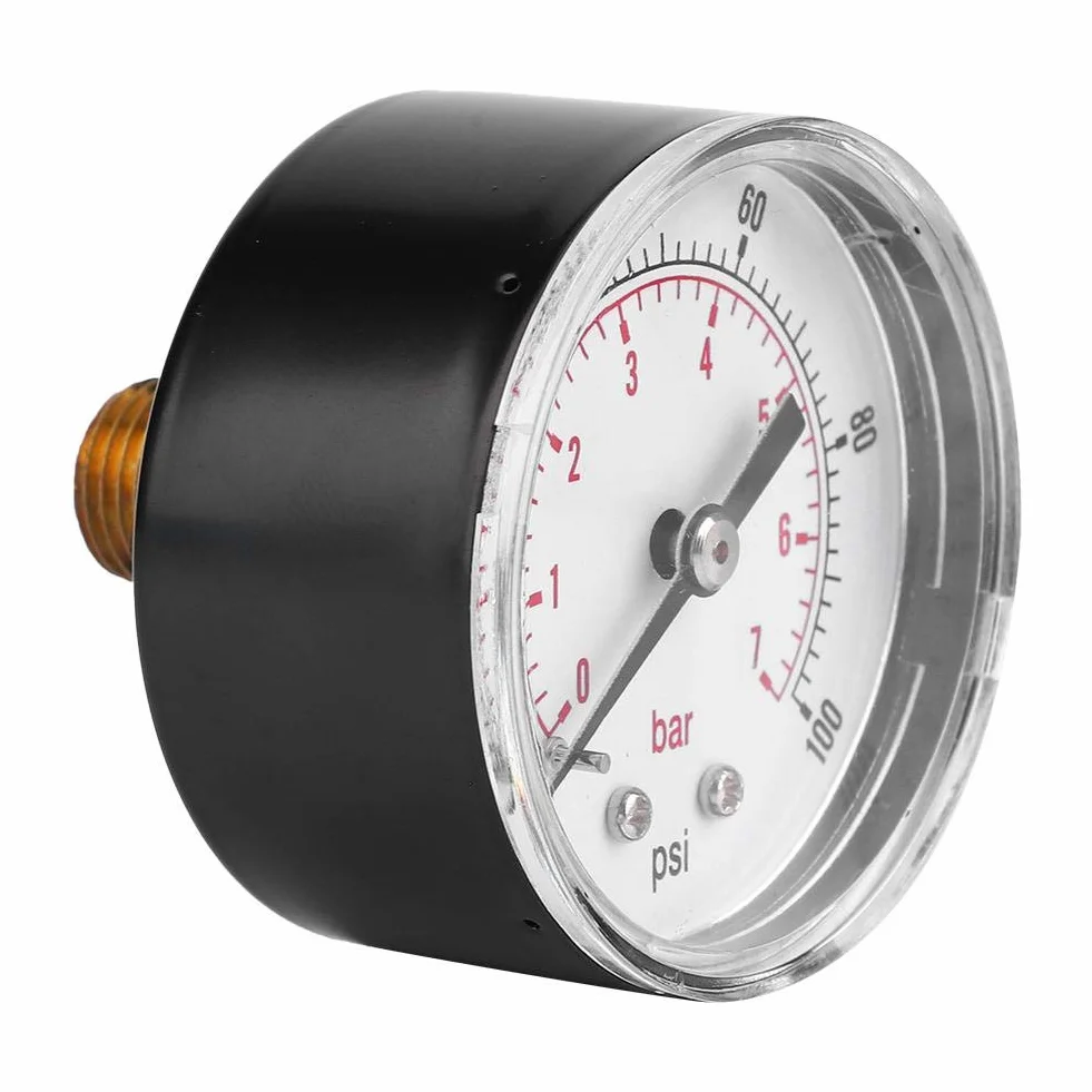 Manometr, tarcza 50 mm Osiowy manometr 1/4 BSPT z mosiądzu Manometr powietrza Tylne przyłącze do powietrza, wody, oleju, gazu (0-100 psi 0-7 bar)