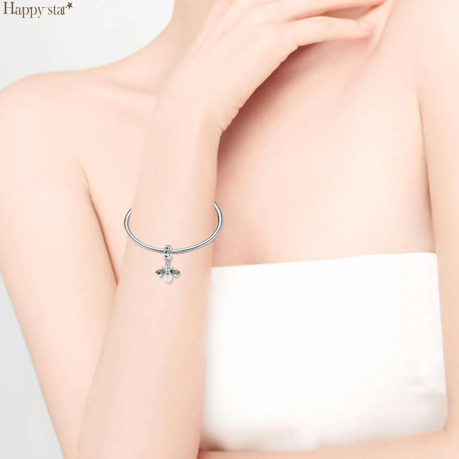 HappyStar Wisiorek charms ze srebra próby 925 do bransoletek, wisiorek typu charms, dla kobiet, kompatybilny z europejskimi bransoletkami i łańcuszkami Pandora (z koralikami dystansowymi