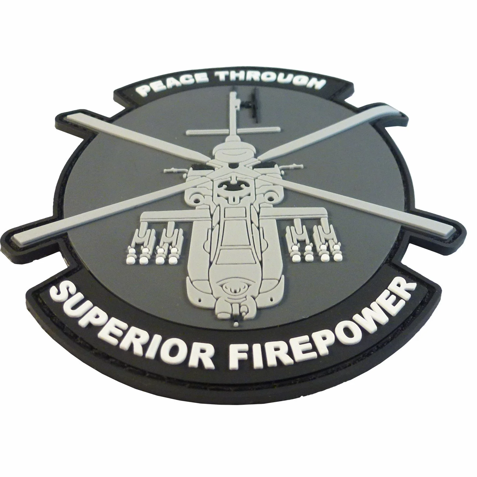 Peace Through Superior Firepower AH-64 Apache Helicopter Morale PVC gumowa naszywka 3D