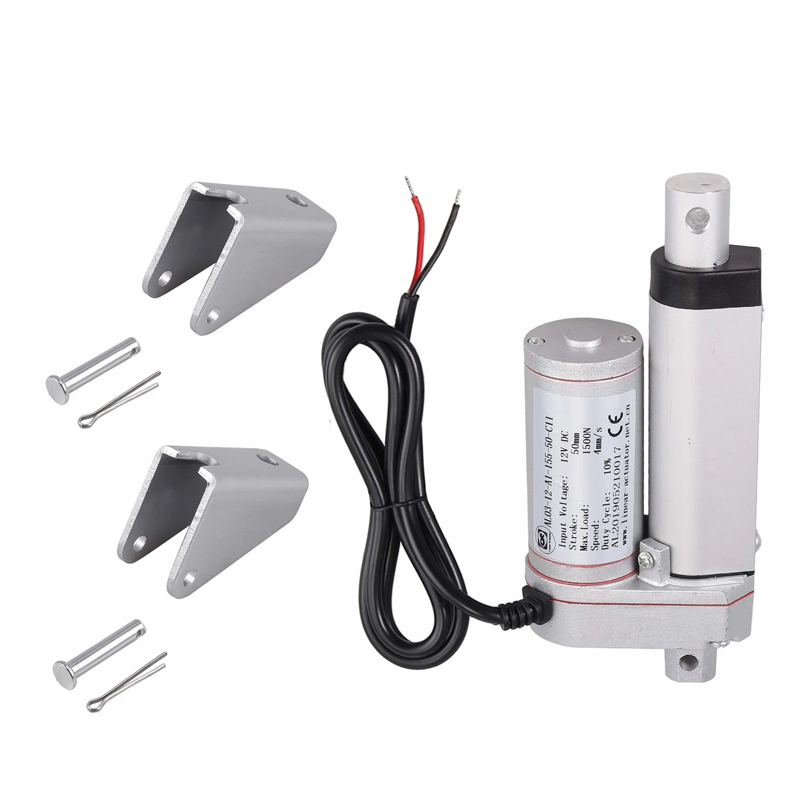 AUTOUTLET siłownik liniowy, do otwierania bramy, do dużych obciążeń 150 kg, 12 V DC, 1500 N, 50 mm, elektryczny siłownik liniowy do samochodów, mebli i innych