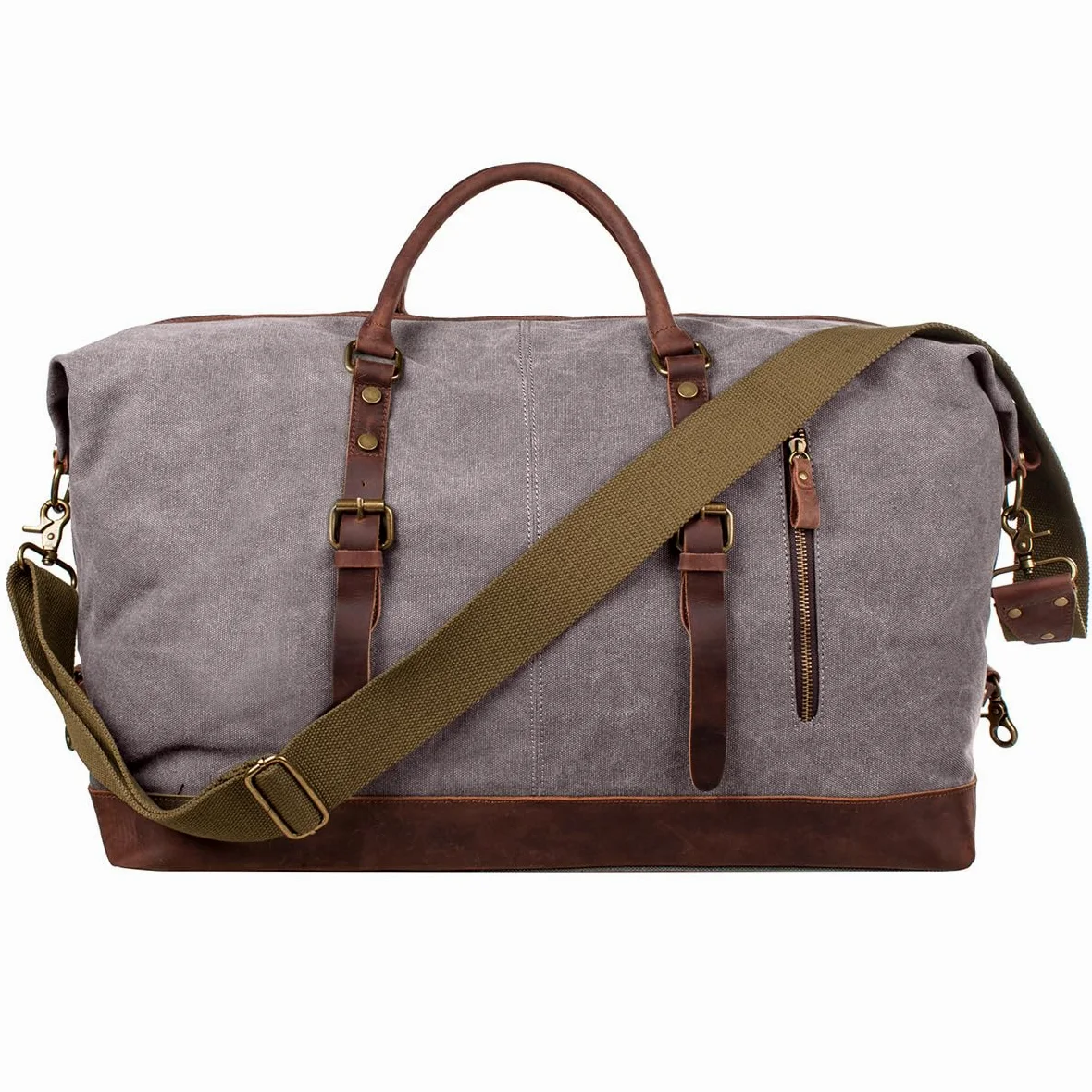 S-ZONE Torba podróżna 52 – 55 l, w stylu vintage, płócienna, skórzana, uniseks, bagaż podręczny, torba weekendowa, torba sportowa na podróż, weekend, urlop, jasnoszary, XL
