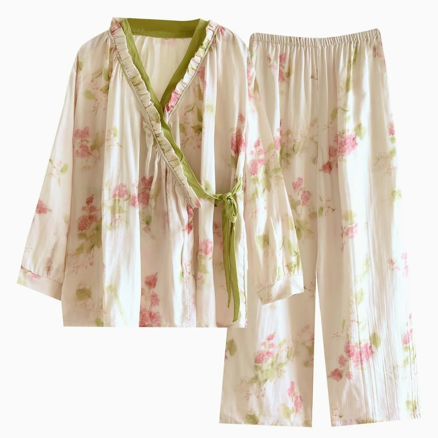 Japońskie kimono styl damska bawełniana piżama lekka bielizna nocna z długim rękawem