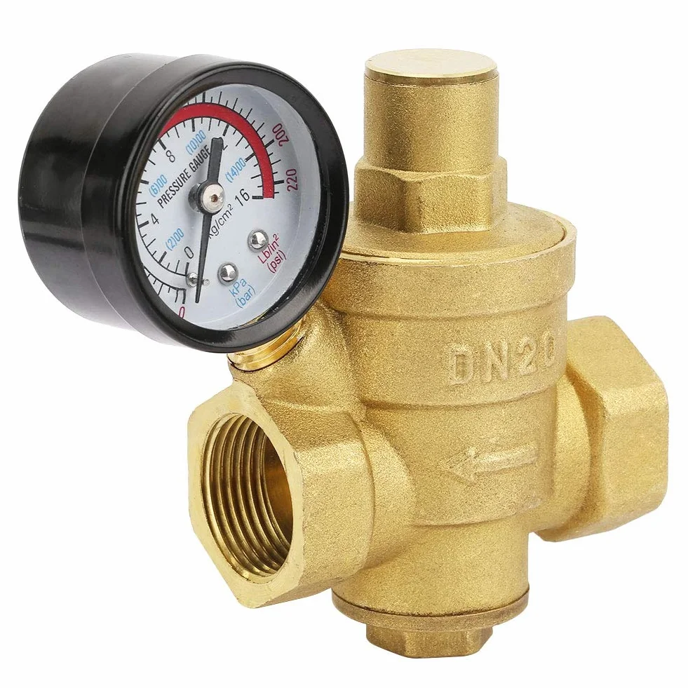 Regulator Ciśnienia Wody, Typ Tłokowy DN20 Regulowany Mosiężny Regulator Ciśnienia Wody z Miernikiem Manometrycznym do Domu Zawór Redukcyjny Ciśnienia Wody w Budynkach Mieszkalnych