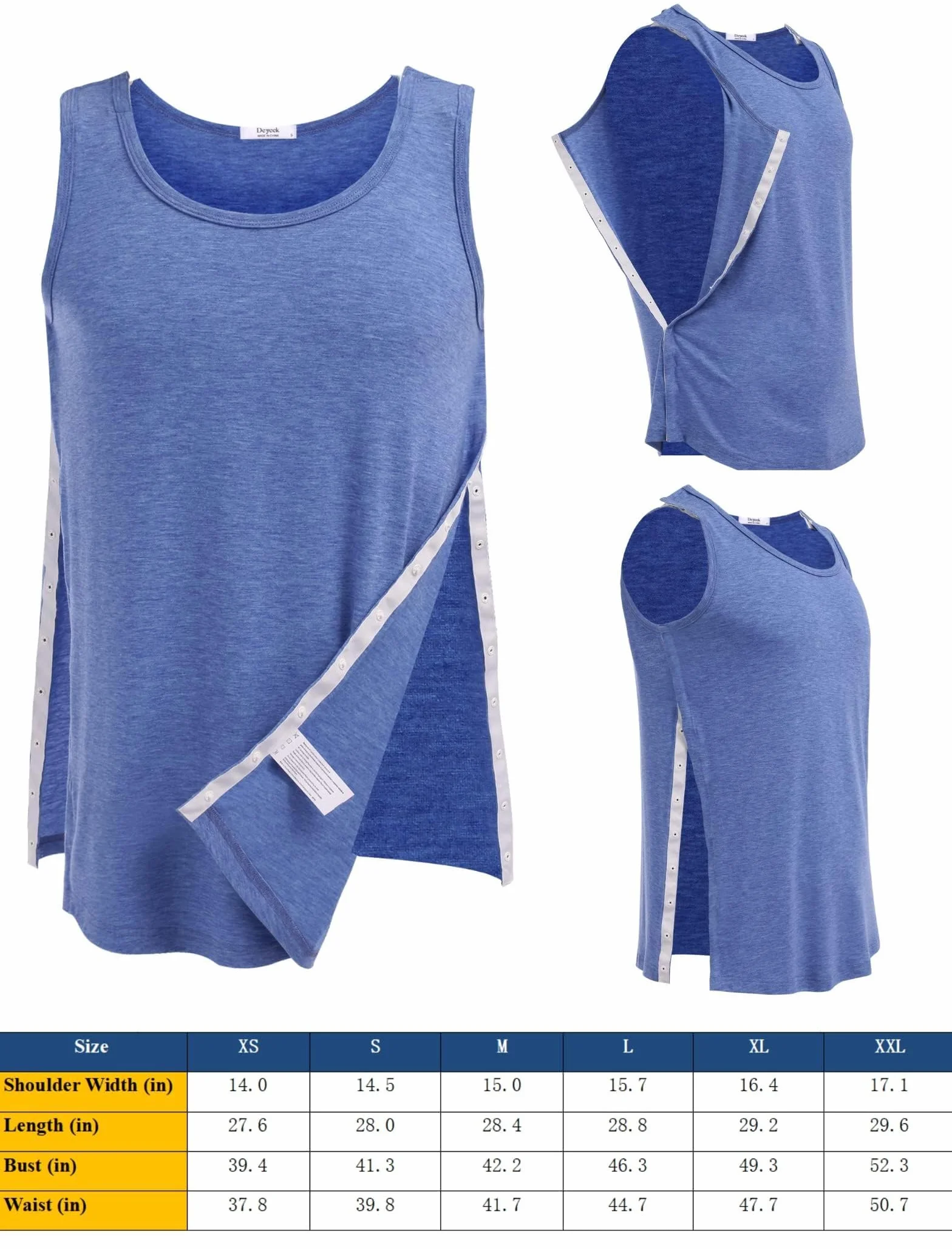 PINSPARK Koszulka unisex po operacji na ramionach, po operacjach chirurgicznych, podkoszulek damski, na rehabilitację, męski snap open, odrywany, t-shirt, chemia, mankiet rotatorów, odzież S-XXL