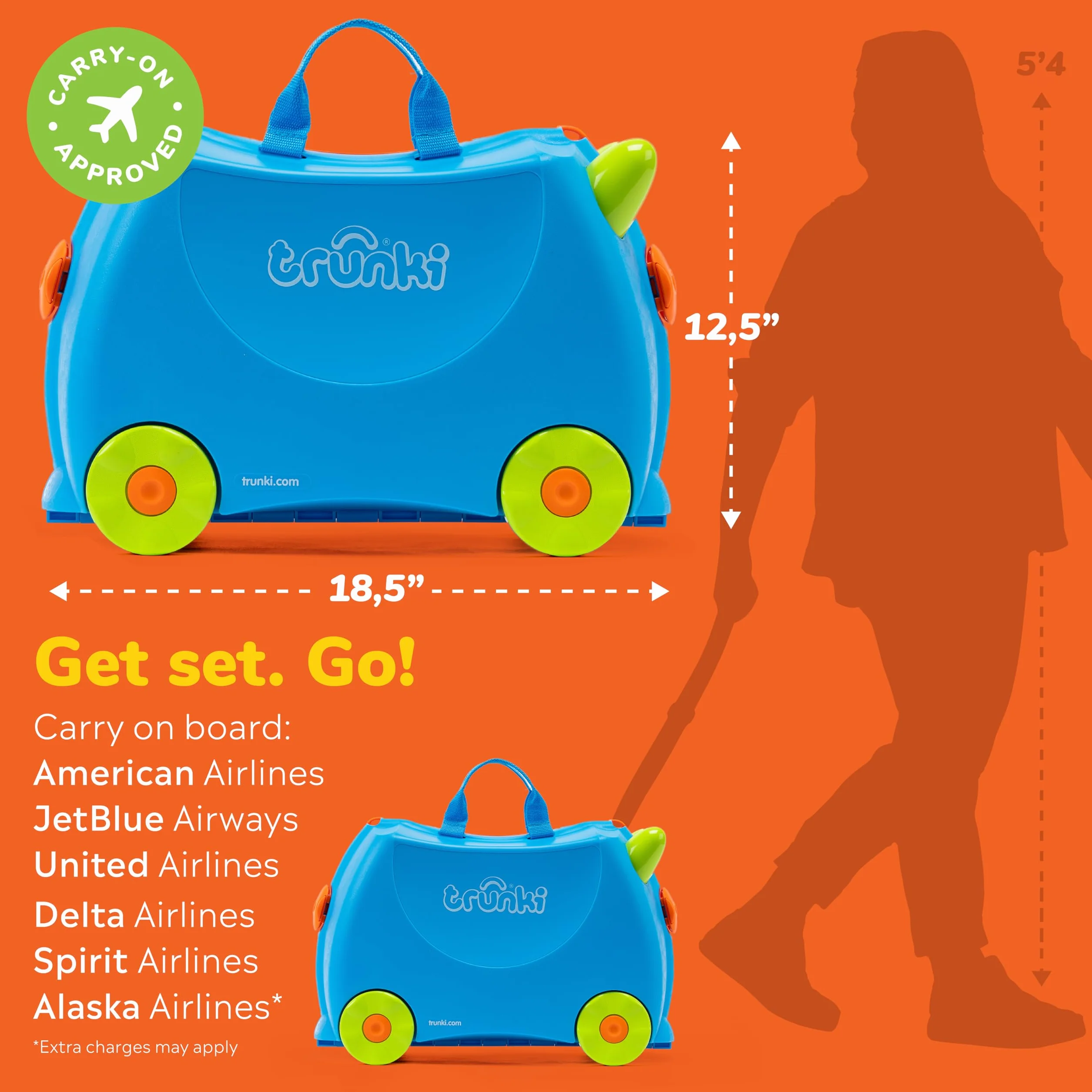 Trunki Collection Terrance Walizka Dziecięca 46 x 20.5 x 31 cm Niebieski Zielony